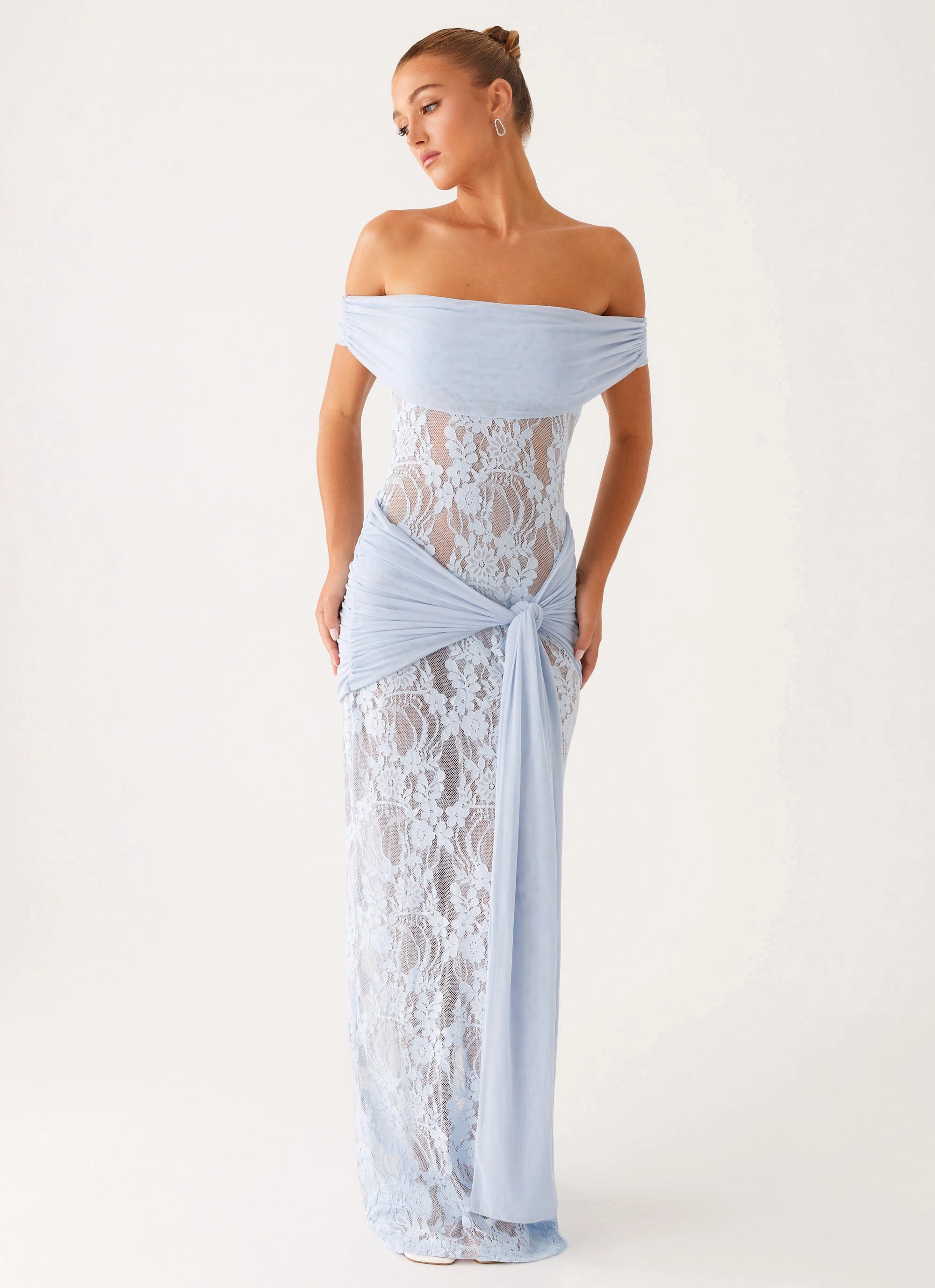 Gracie Twist Maxi Dress - Blue Transitional Outerwear