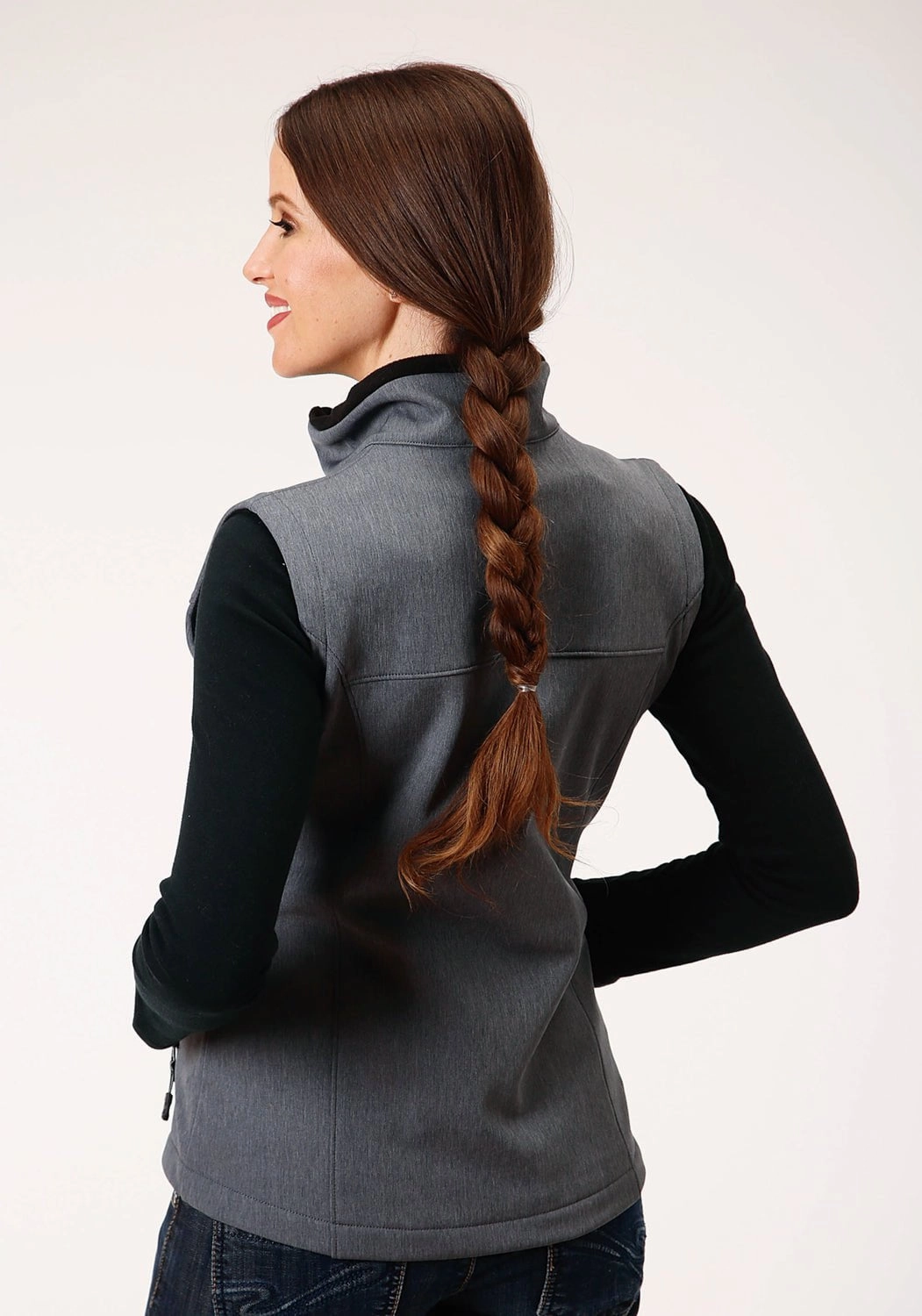 High Collar Structure Roper Womens Heather Grey Polyester Softshell Vest
