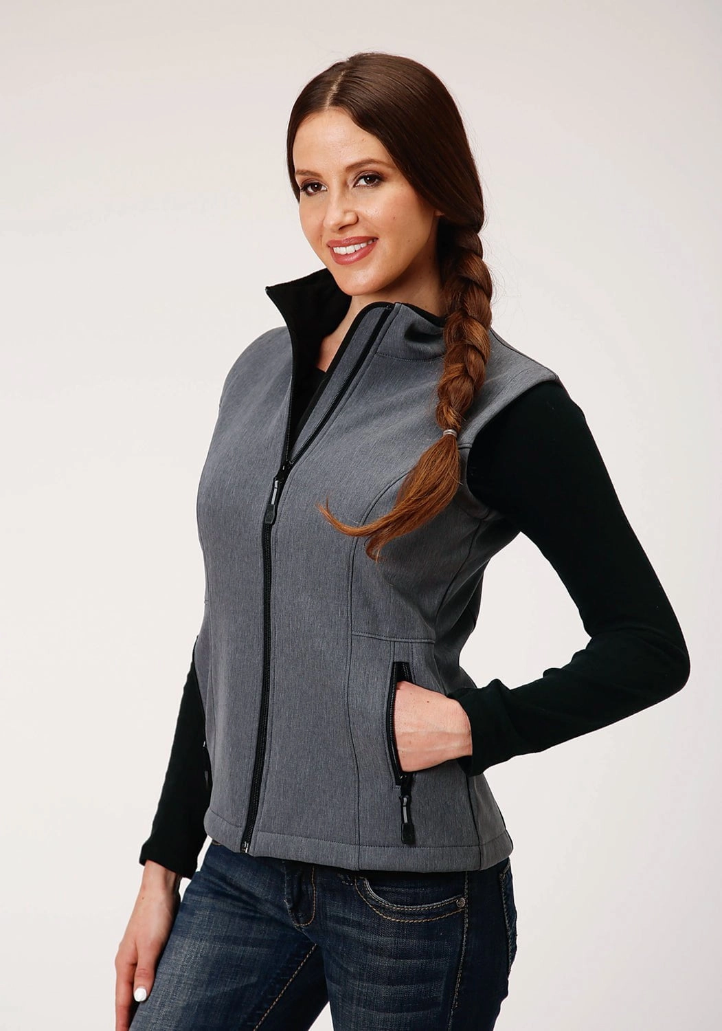 Roper Womens Heather Grey Polyester Softshell Vest Light Padding
