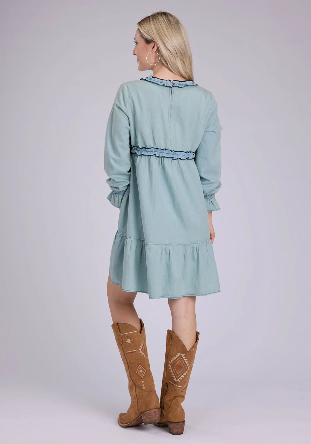 Breathable Material Thermal Insulation Layer Roper Womens Denim V-Neck Light Blue 100% Cotton L/S Dress