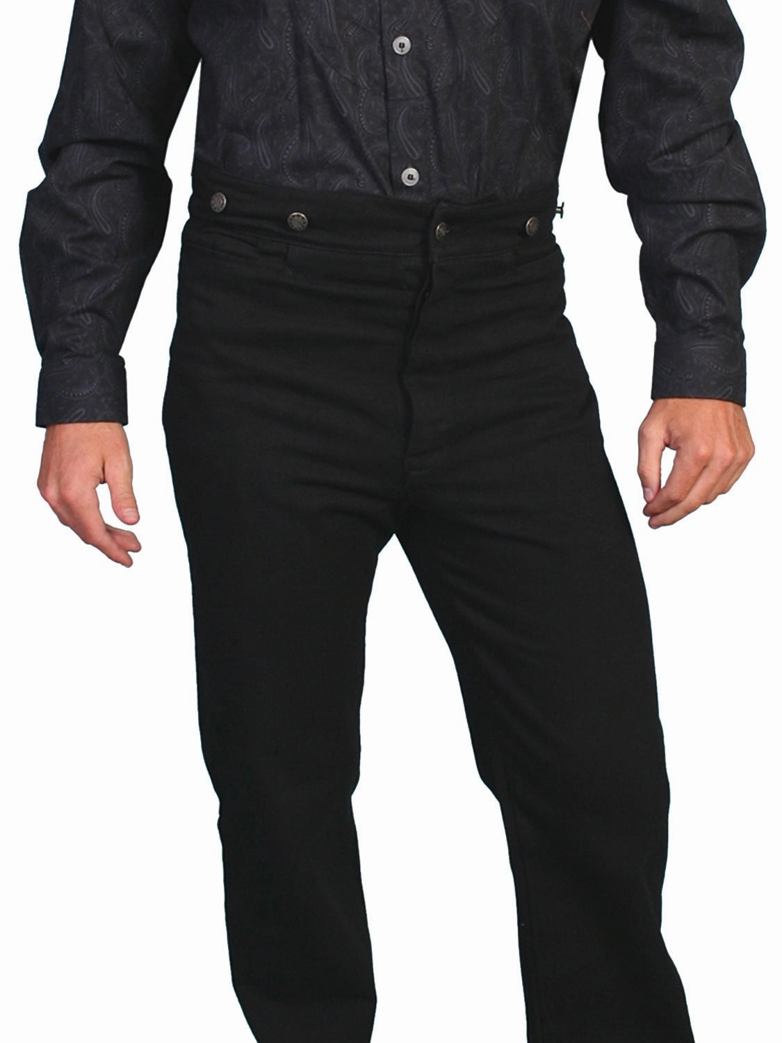 Comfy Look DurableReinforcedMaterial Scully Mens Wahmaker Button Fly Saddle Pants Black 100% Cotton Canvas