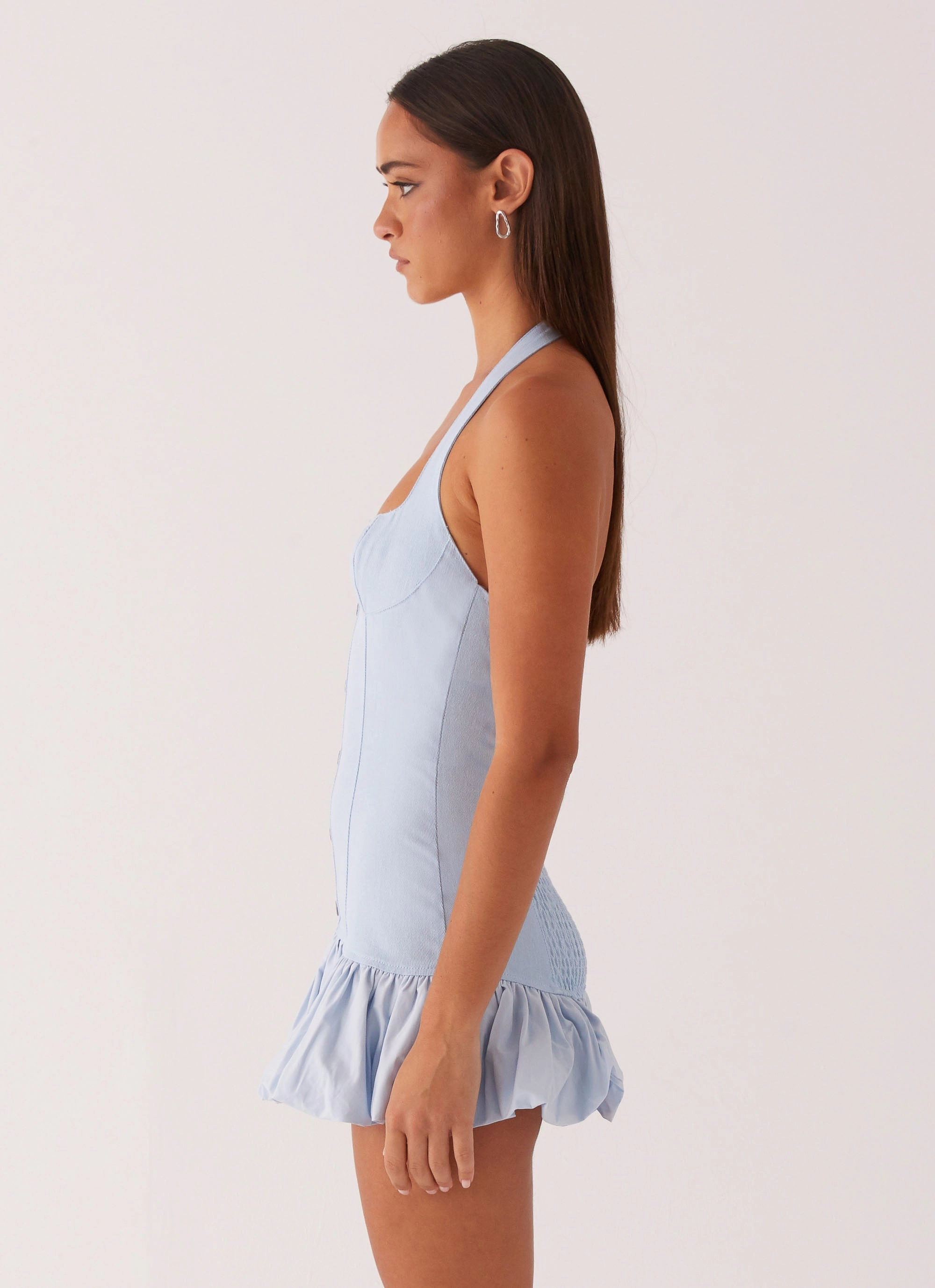 Georgina Denim Mini Dress - Light Blue Unlined Look