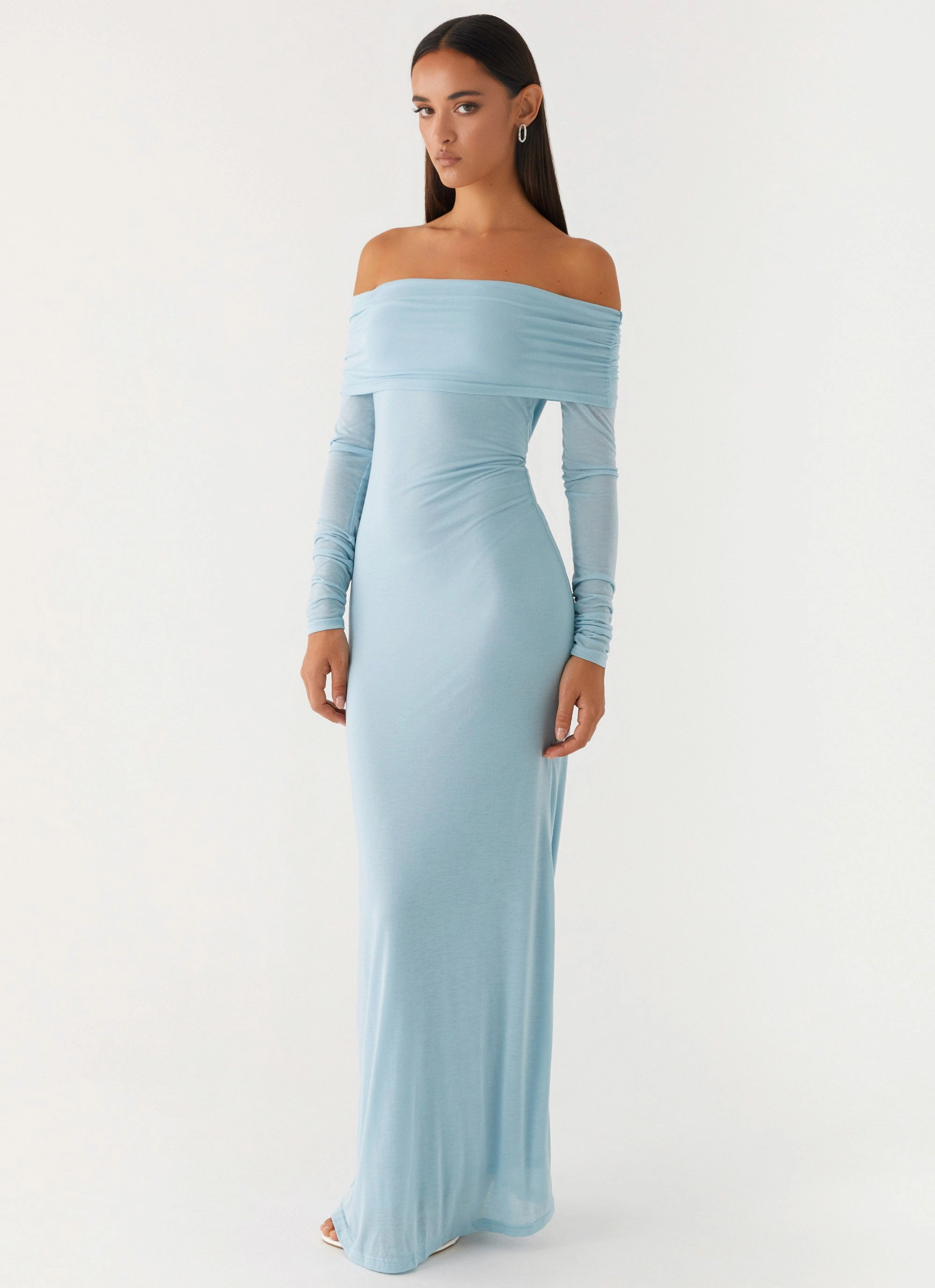 Sheer Element Cocoa Long Sleeve Maxi Dress - Blue