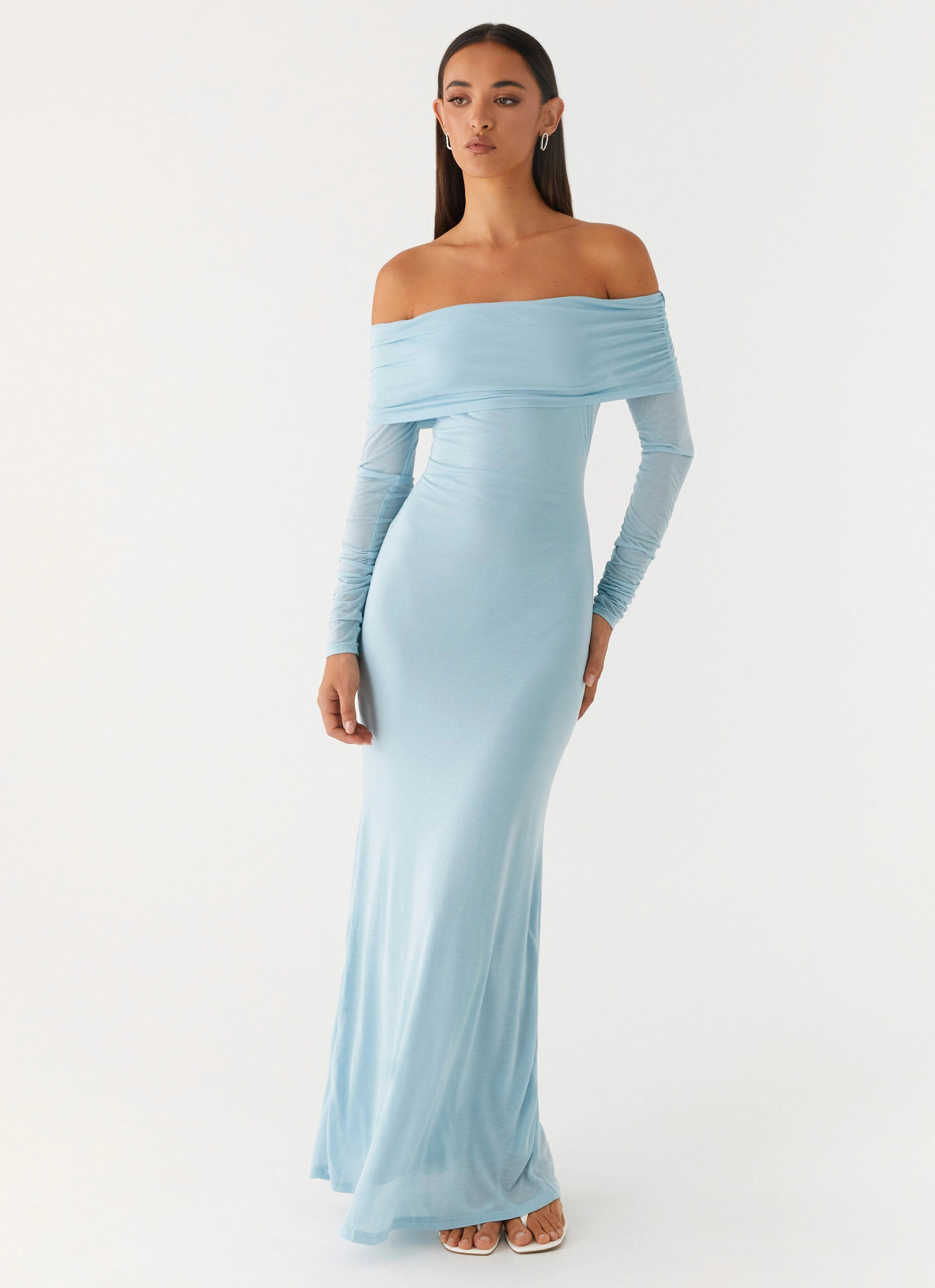 Light and Comfortable Cocoa Long Sleeve Maxi Dress - Blue