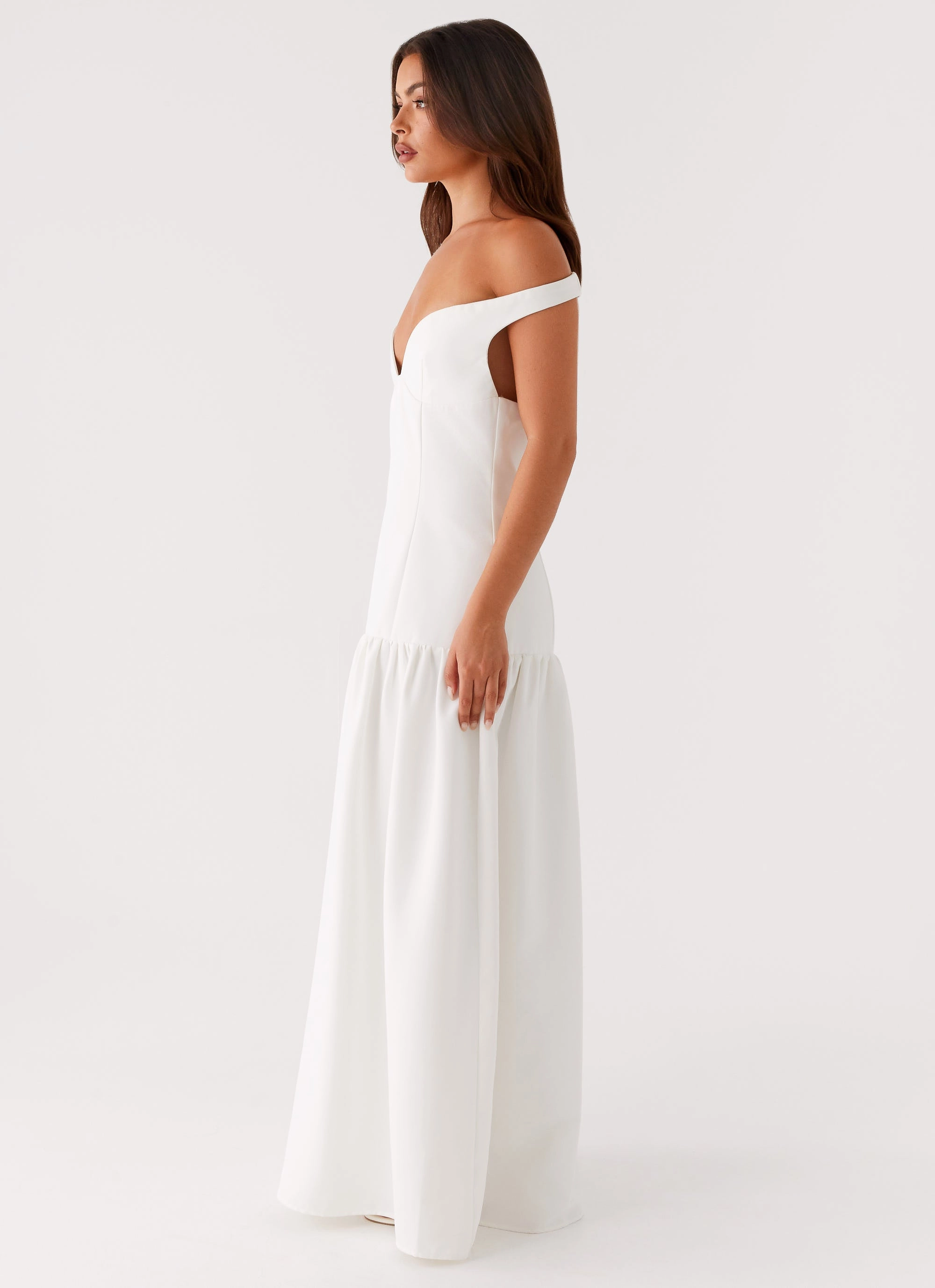 Minimal Detailing Faux Leather Jacket Basel Maxi Dress - White