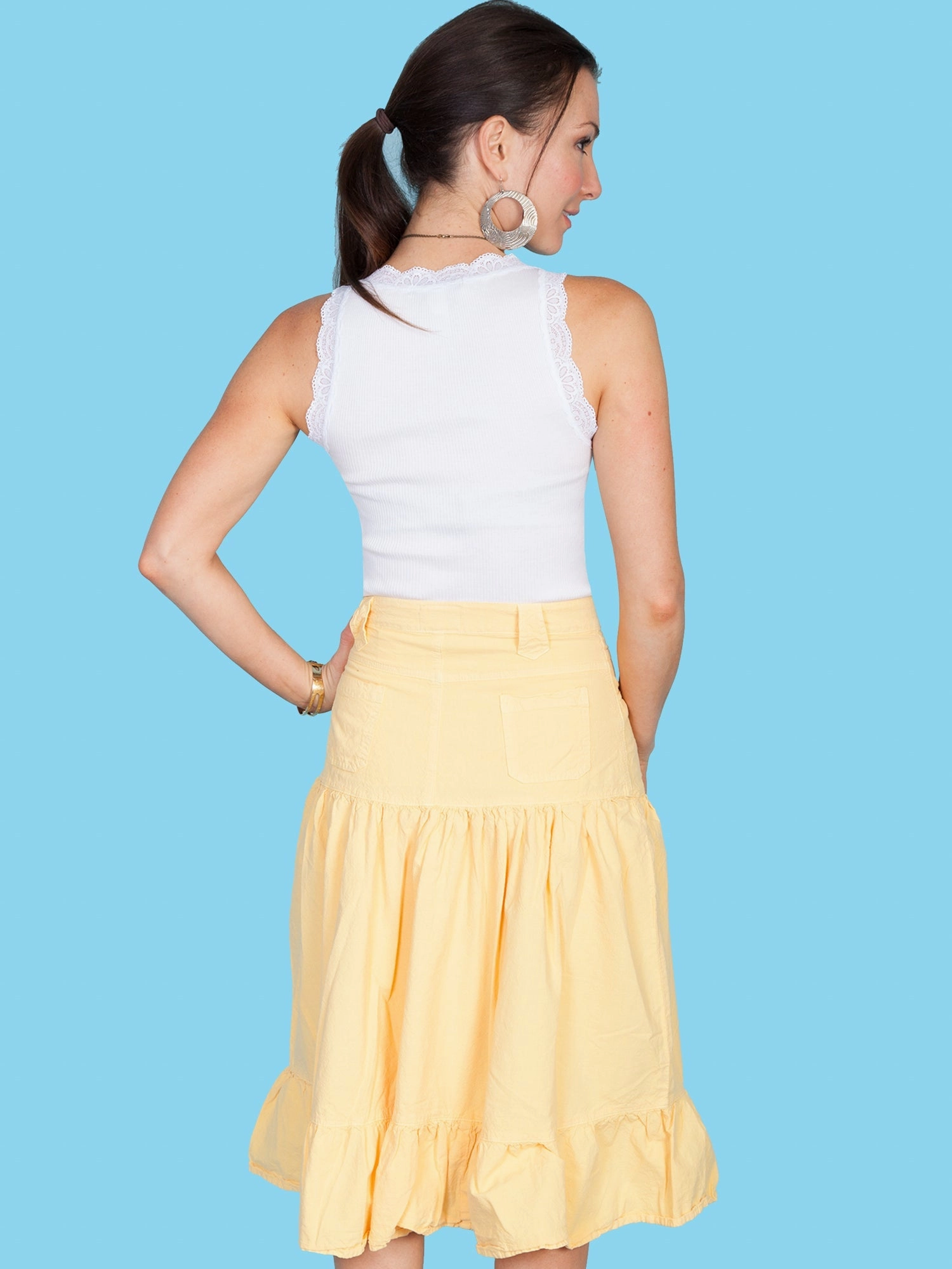 Slip Resistant Waist raw hem Scully Womens Yellow 100% Cotton 3 Tier Skirt