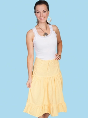 Scully Womens Yellow 100% Cotton 3 Tier Skirt Multi Purpose Fabric
