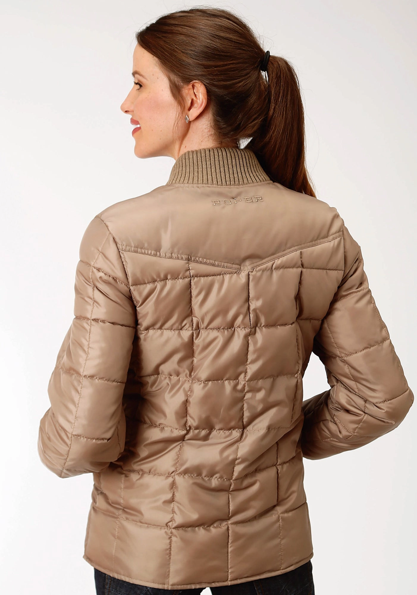 Roper Womens Khaki Polyester Quilted Insulated Jacket Travel Comfort