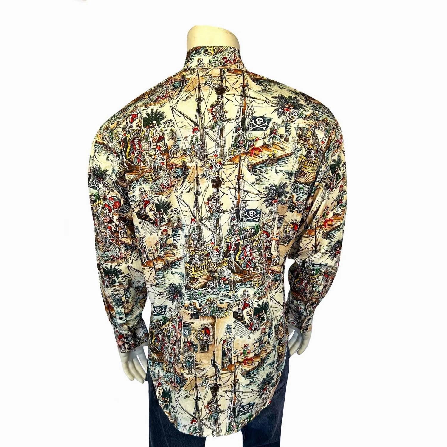 Rockmount Mens Dead Pirates Western Tan 100% Cotton L/S Shirt Hooded Option Travel Friendly