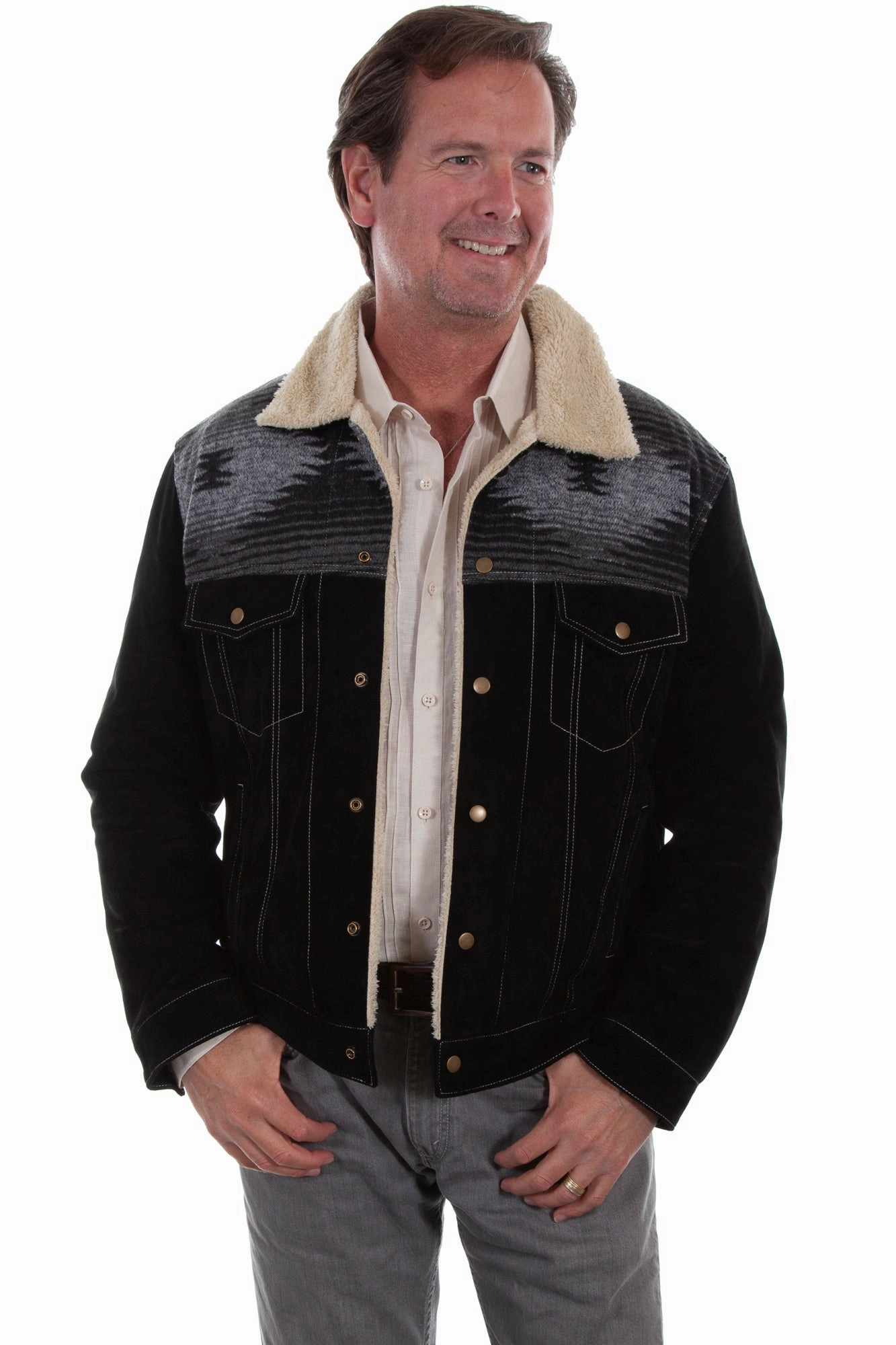 Scully Mens Black Boar Suede Jean Jacket Fashion Forward Weather Adaptive Ventilation