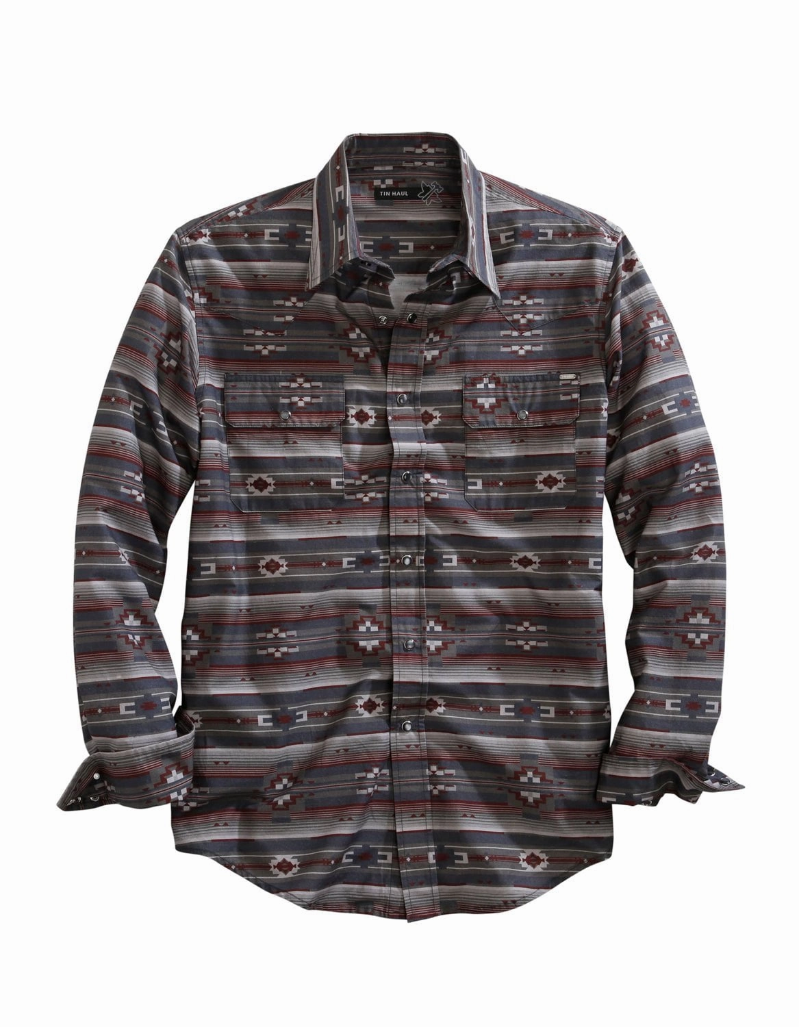 Flexible Mobility Weekend Outfit Tin Haul Mens Grey 100% Cotton Aztec Serape L/S Shirt