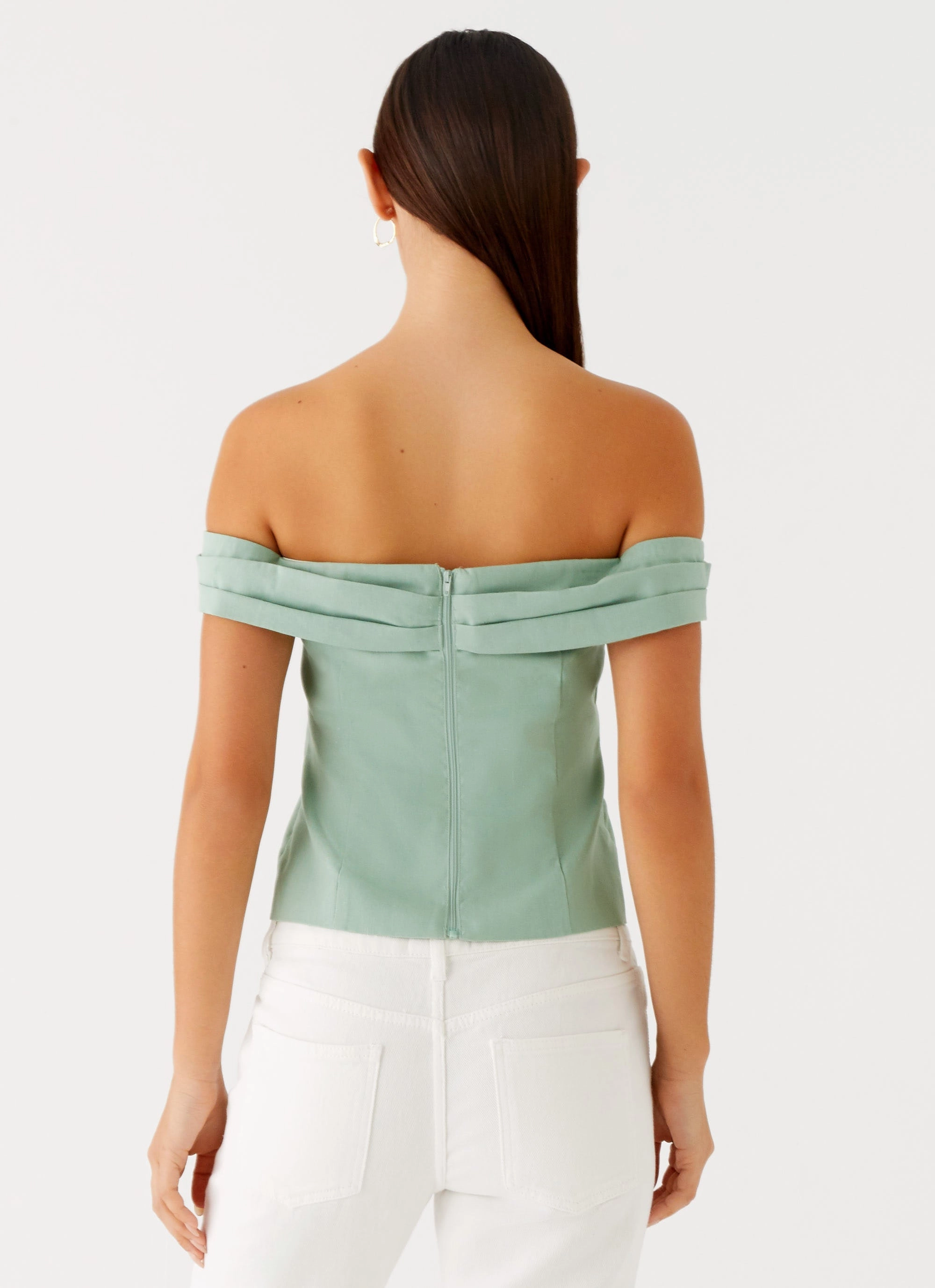 Layered Neckline AntiPilling Finish Jairo Linen Top - Sage