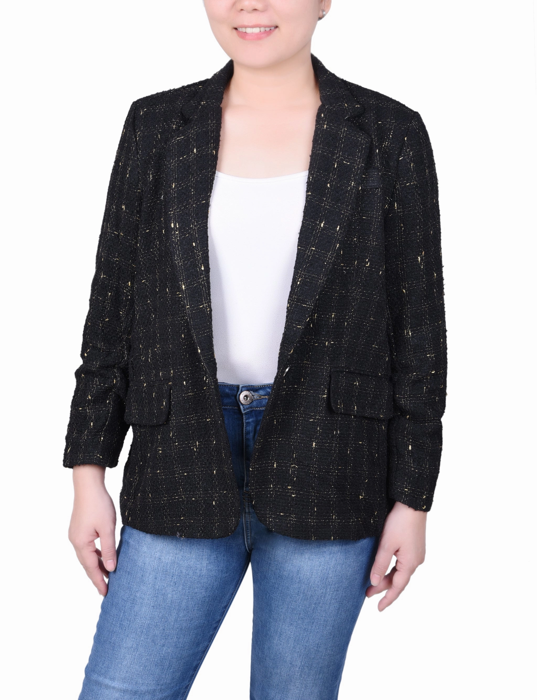Petite Long Sleeve Tweed Jacket Breathable mesh panel