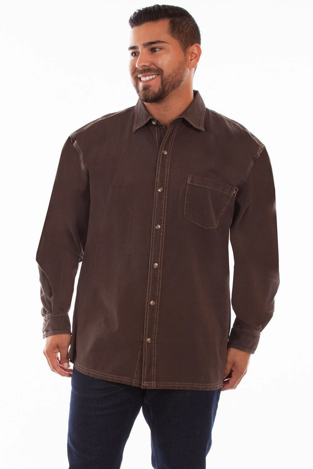 Durable Thread Construction Exclusive Collection Scully Mens Chocolate 100% Cotton The Outdoor L/S Shirt