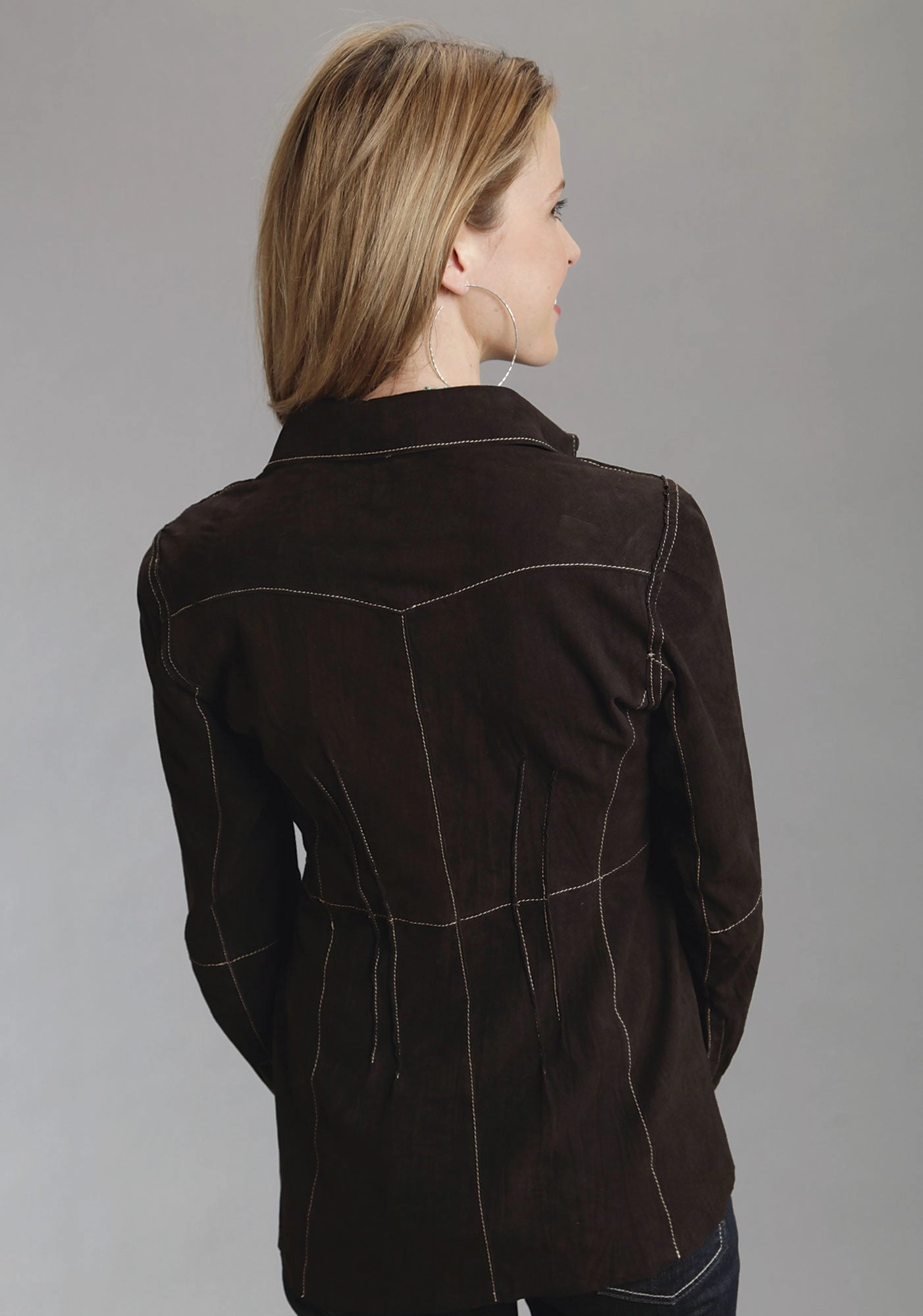 Stetson Womens Brown Suede Leather Jacket Shirt Car Coat Contrast Stitching Easy Care Machine Washable Simple Fit