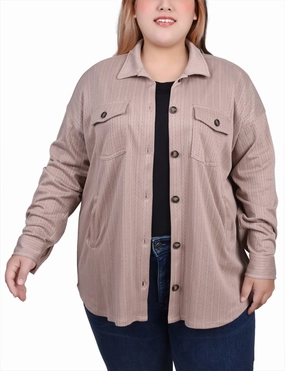 Airflow Optimized Weave Reinforced Stitching Plus Size Long Sleeve Textured Knit Shirtjacket