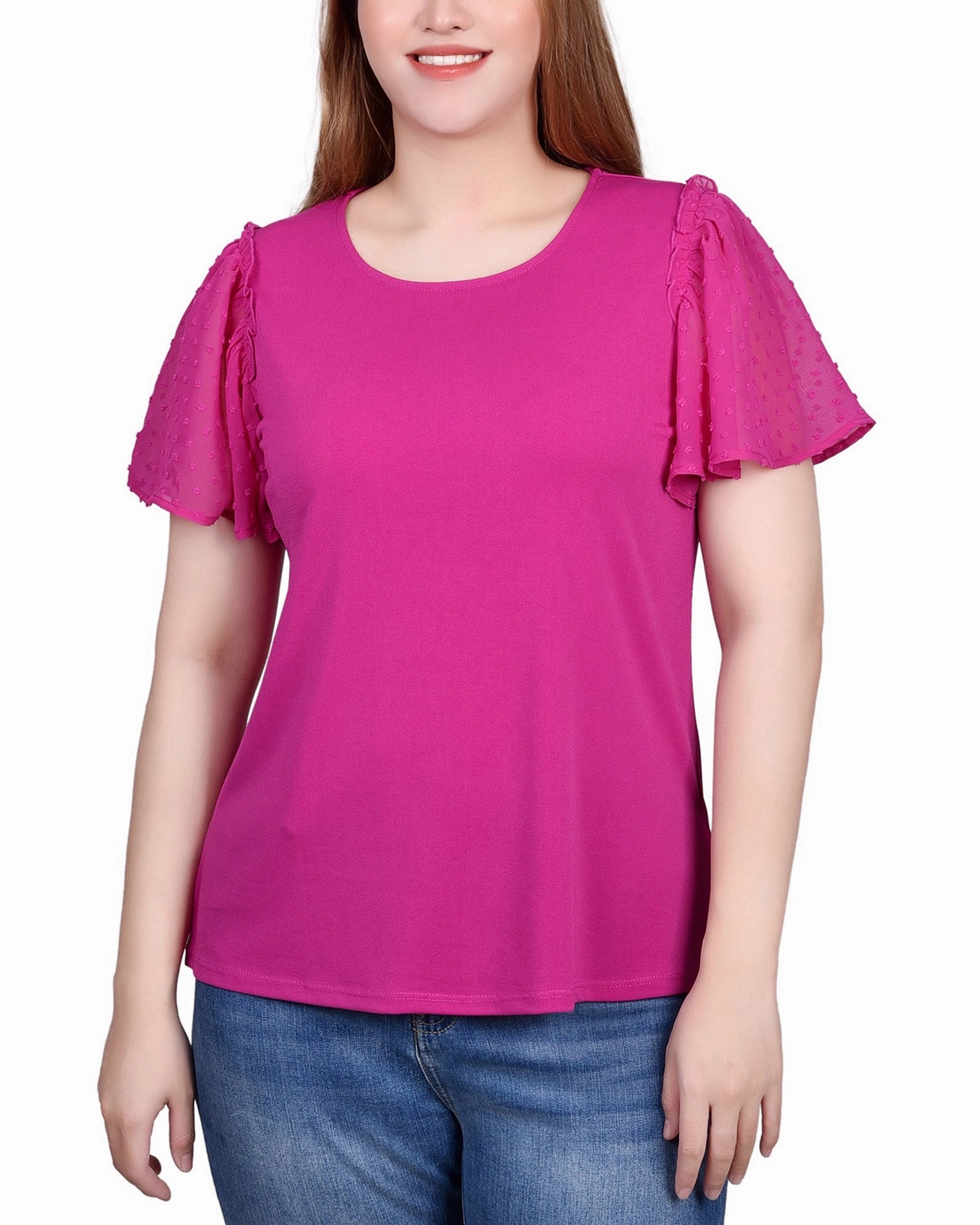 Petite Clip Dot Flutter Sleeve Top UV protection layer