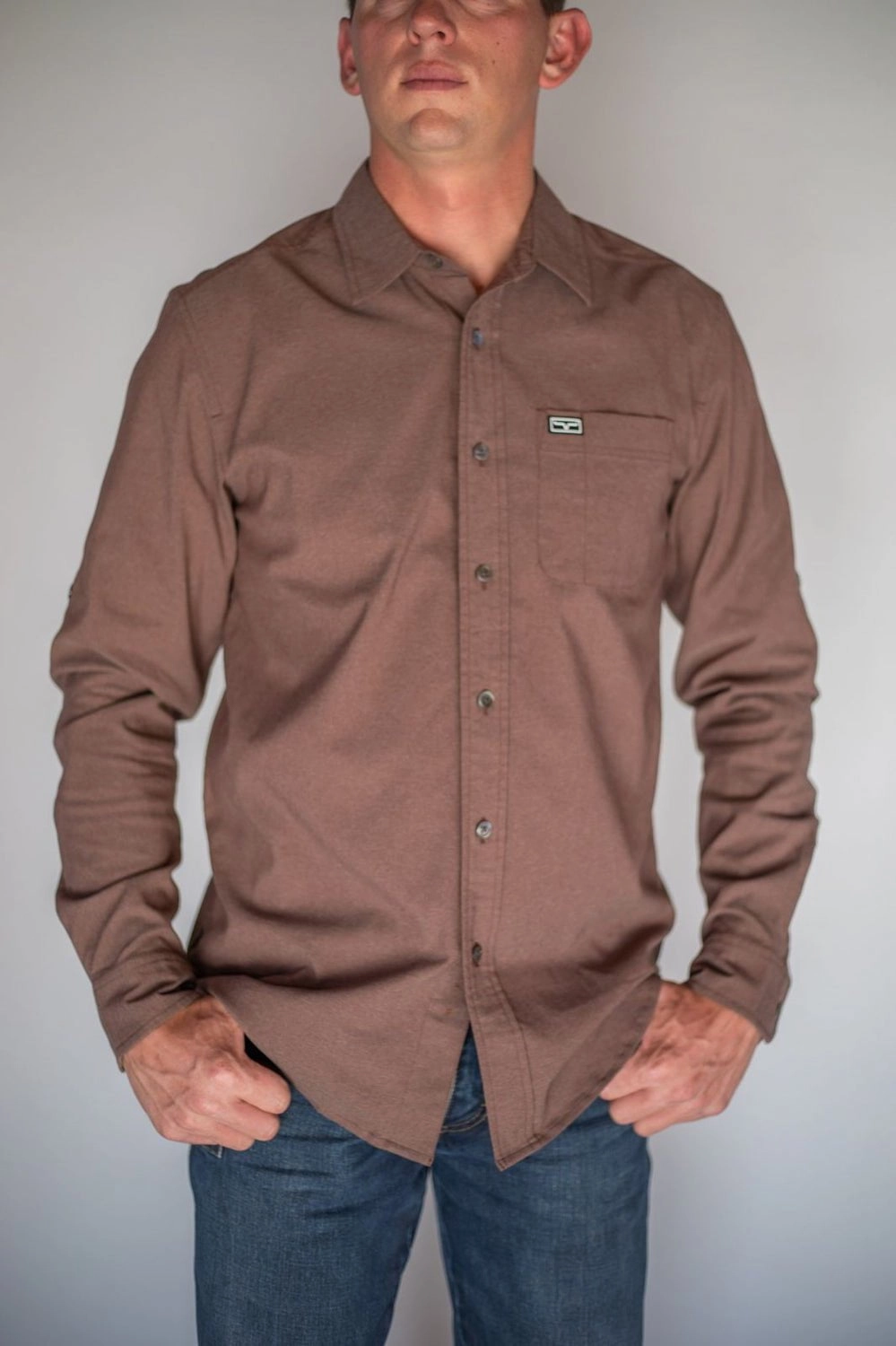 Fitted Silhouette Kimes Ranch Mens Cochise Oatmeal Heather Cotton blend L/S Shirt