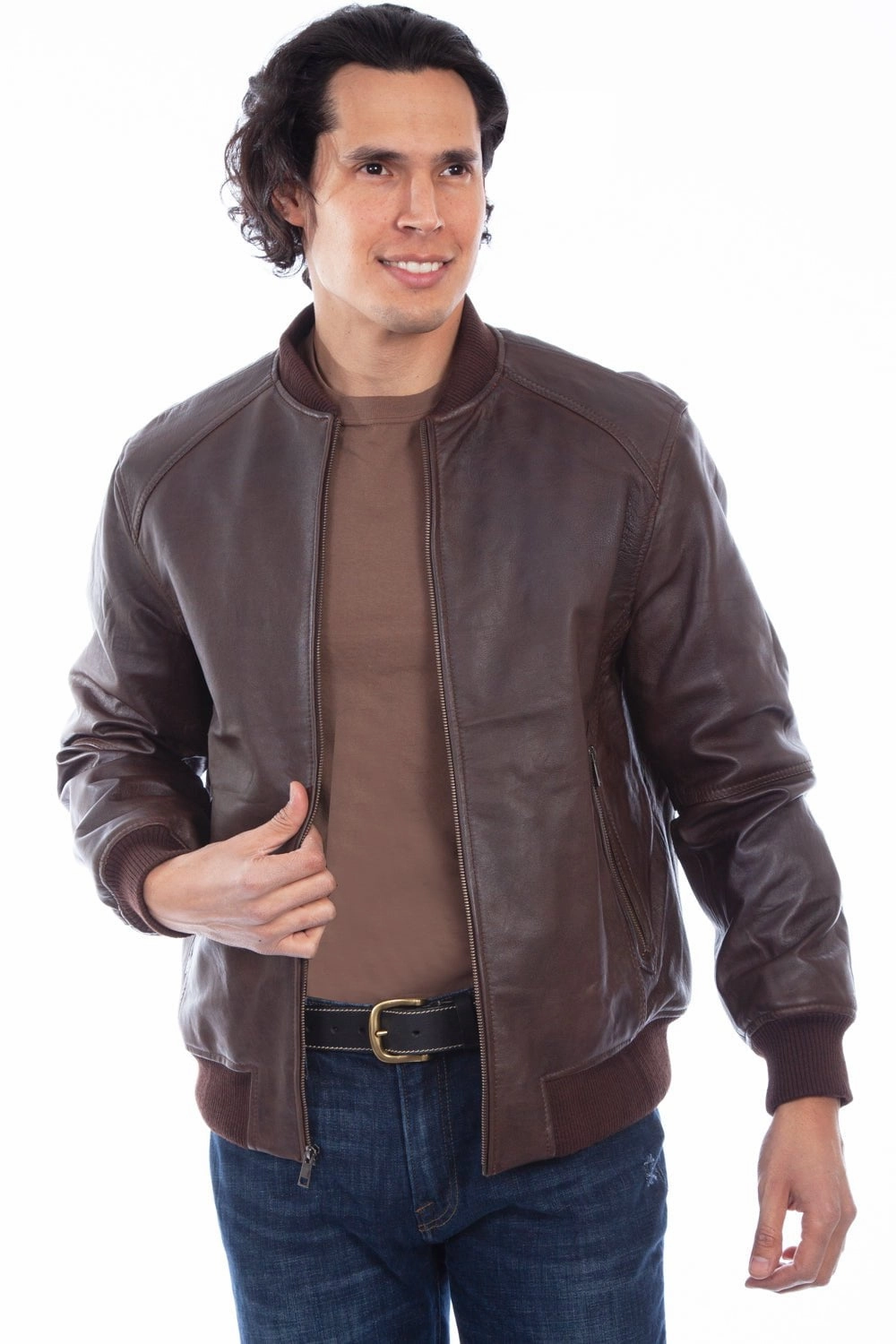 Office Wear Scully Mens Varsity Brown Leather Leather Jacket