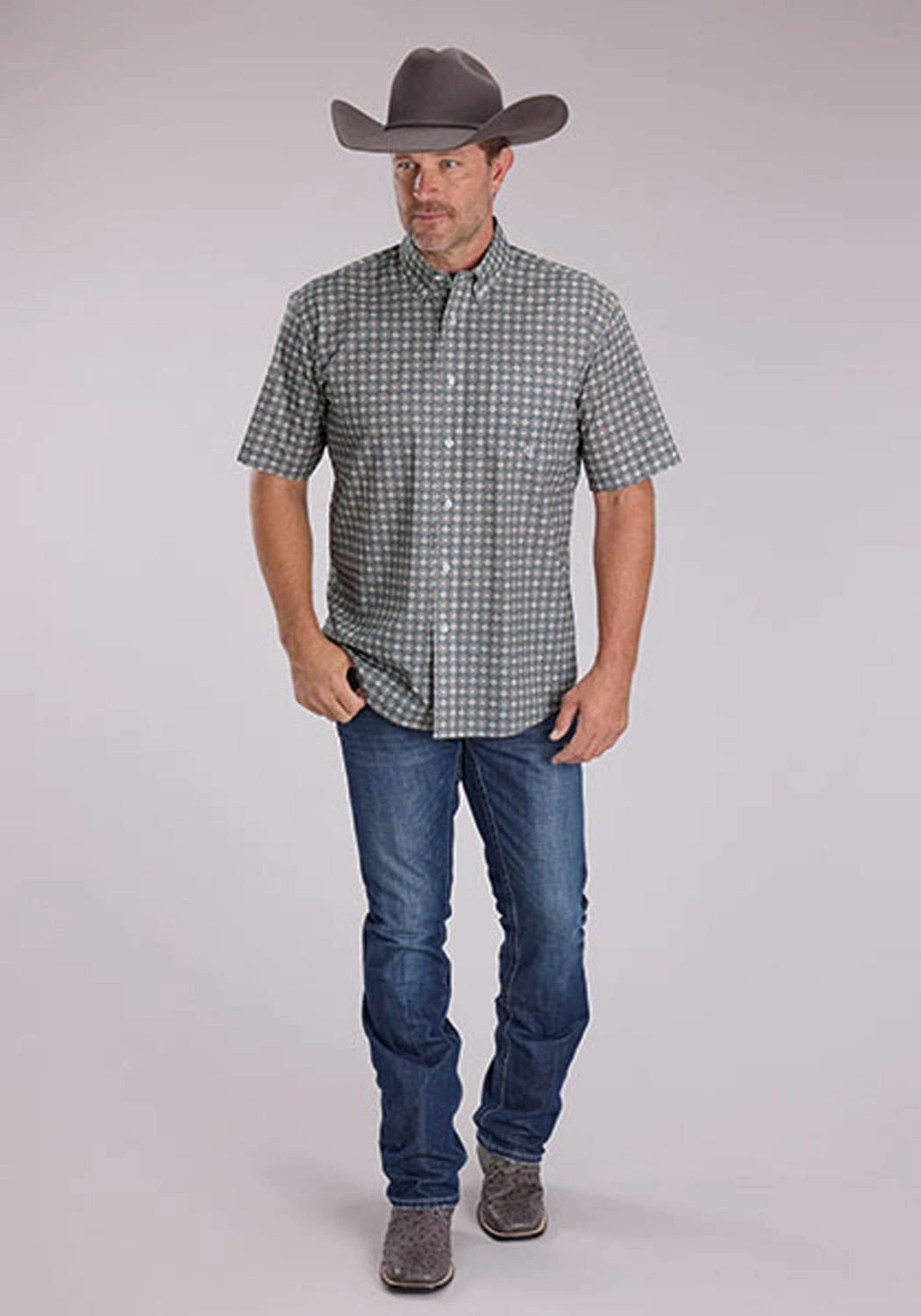 Relaxed Style Polished Finish Roper Mens 2501 Medallion Foulard Grey 100% Cotton 1 Pkt S/S Shirt