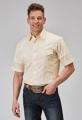 Beach Attire Clean Edge Trim Roper Mens Tall Tonal Stripe Cream Poly/Cotton S/S Shirt