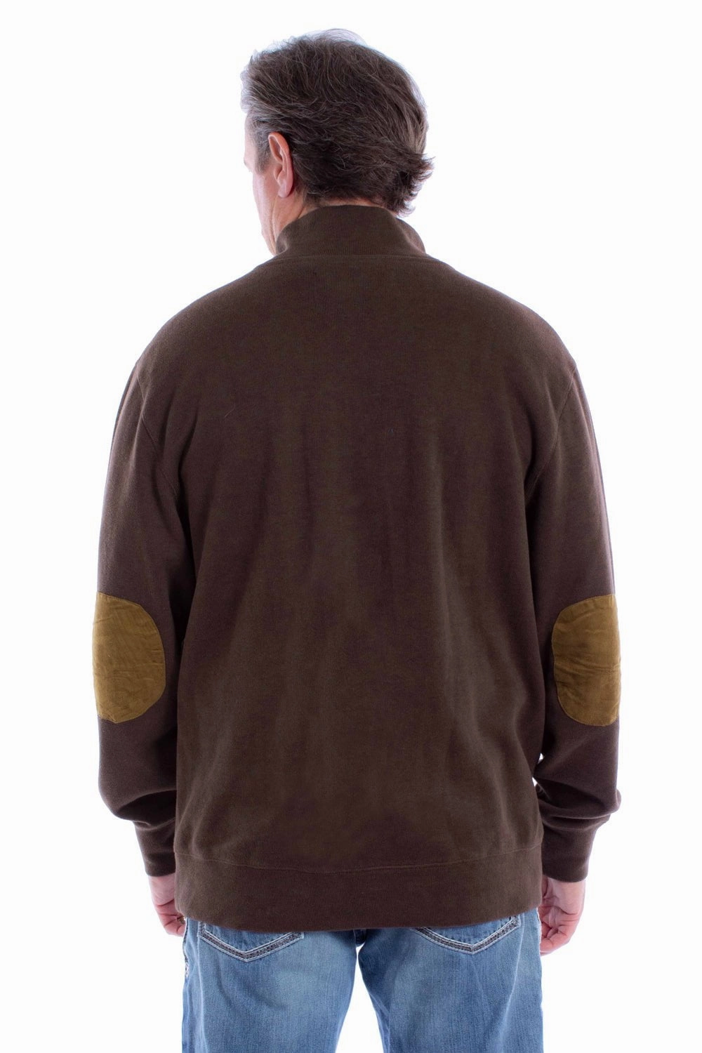 Scully Mens Suede Elbow Button Chocolate Cotton Blend Pullover Sweater Eco-Friendly Fabric