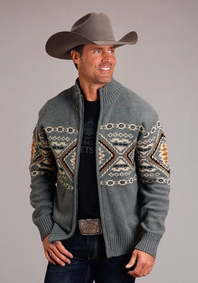 Gym Companion Affordable Fashion Stetson Mens Aztec Border Grey Cotton/Wool L/S Cardigan Sweater
