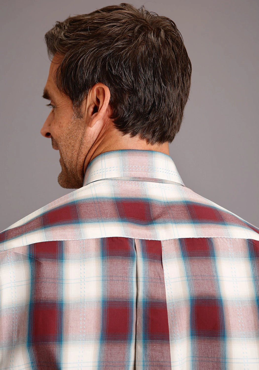 Stetson Mens Wine 100% Cotton Plaid BD L/S 1 Pocket Shirt Quick Dry Technology