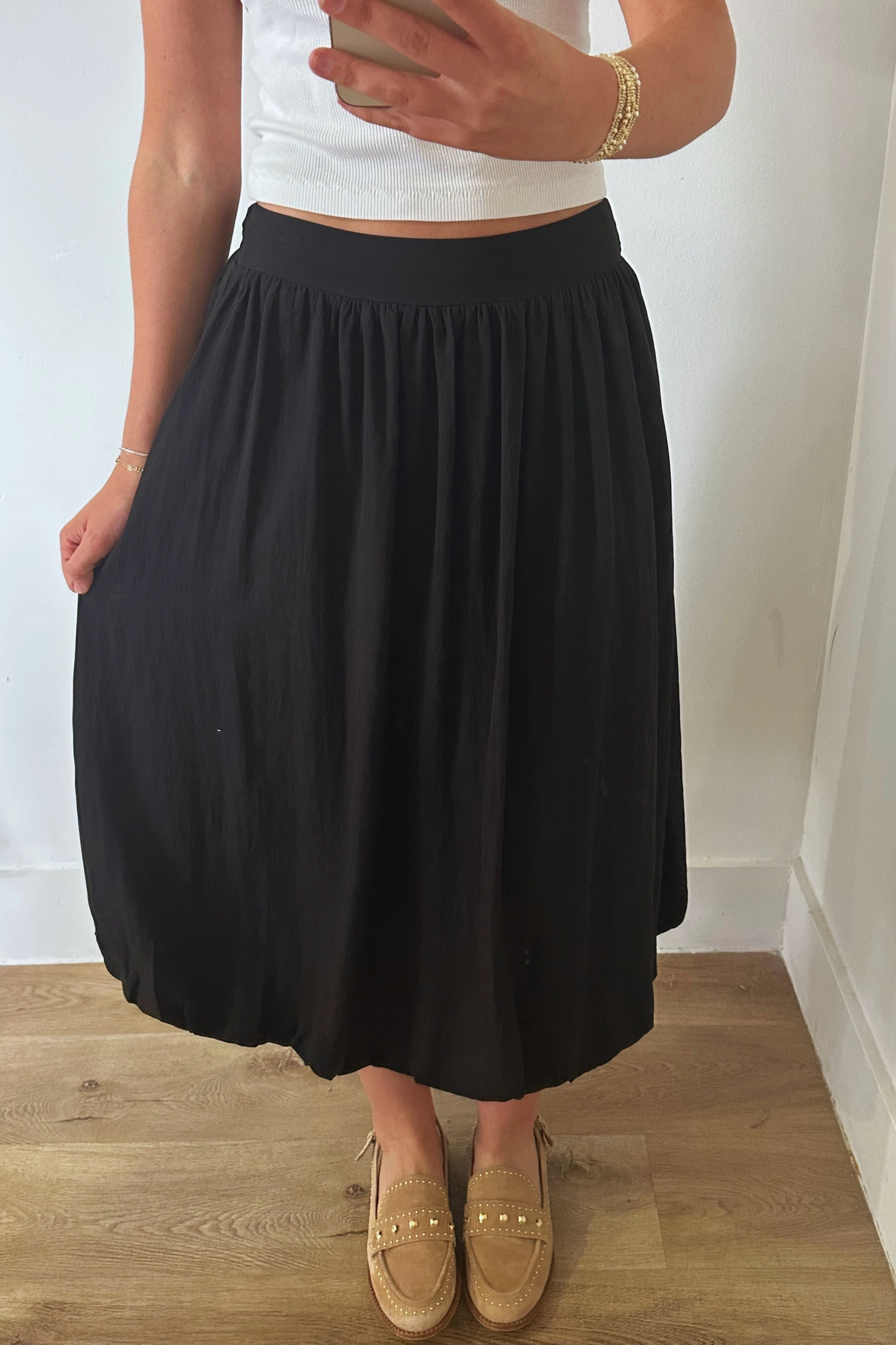 Bubble Midi Skirt - Black Comfortable Fabric