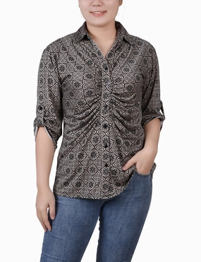 Petite 3/4 Roll Tab Rouched-Front Top ElasticEdgeBinding SecurePockets