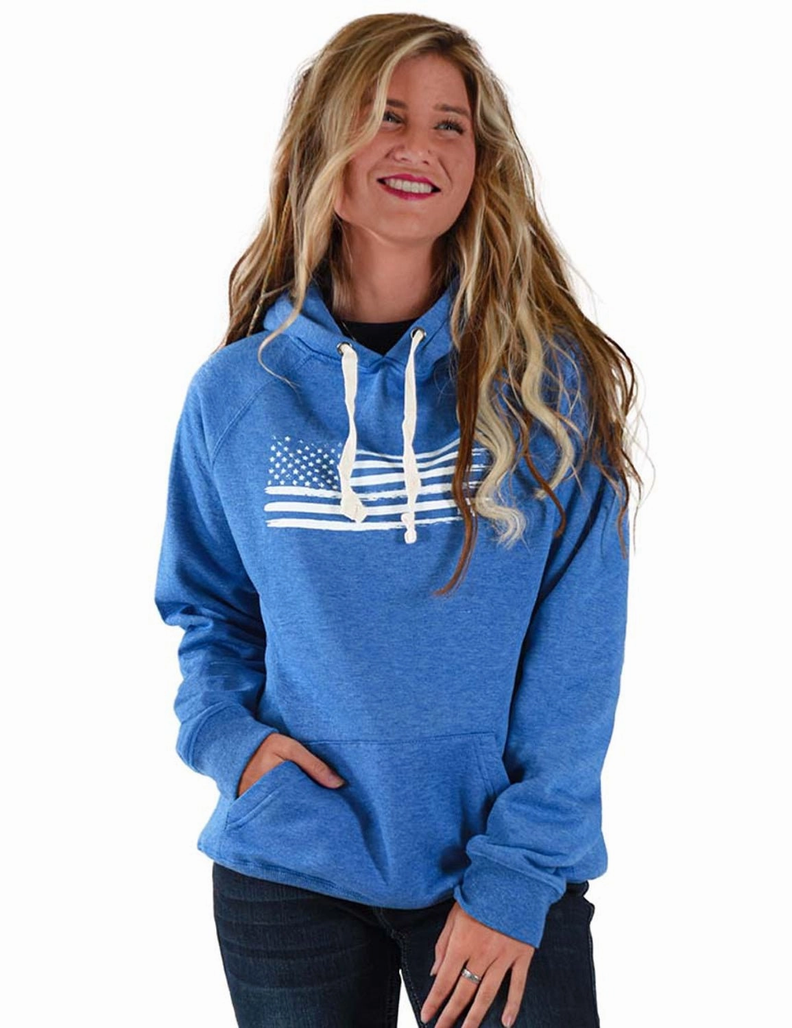 Quick Release Buckle Sporty Casual B Tuff Unisex Flag Print Blue Poly/Rayon Hoodie