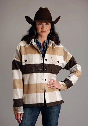 Stetson Womens Earthtone Plaid Brown Wool Blend Wool Jacket color block