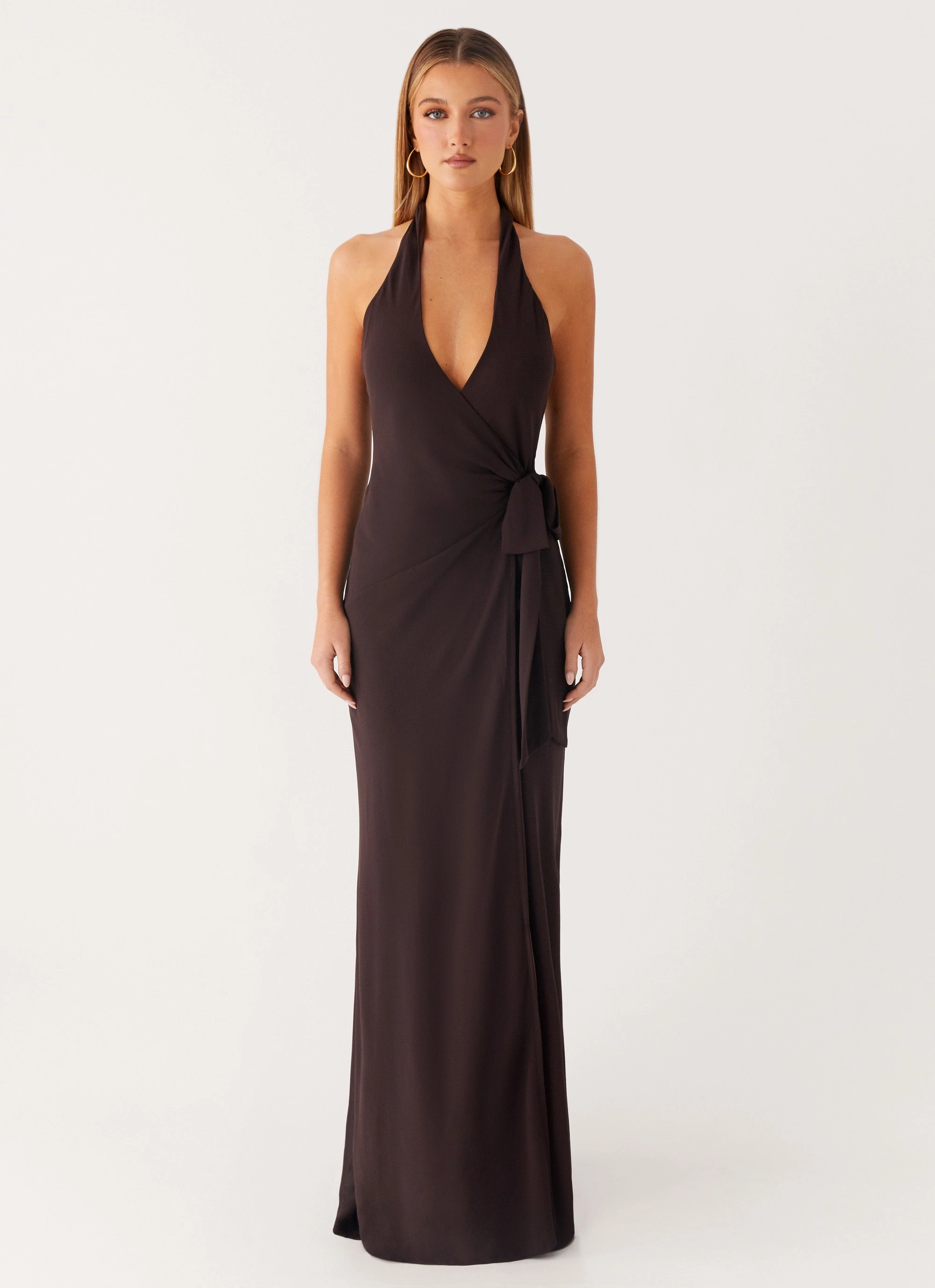 So Chic Maxi Dress - Cool Chocolate Button Closure