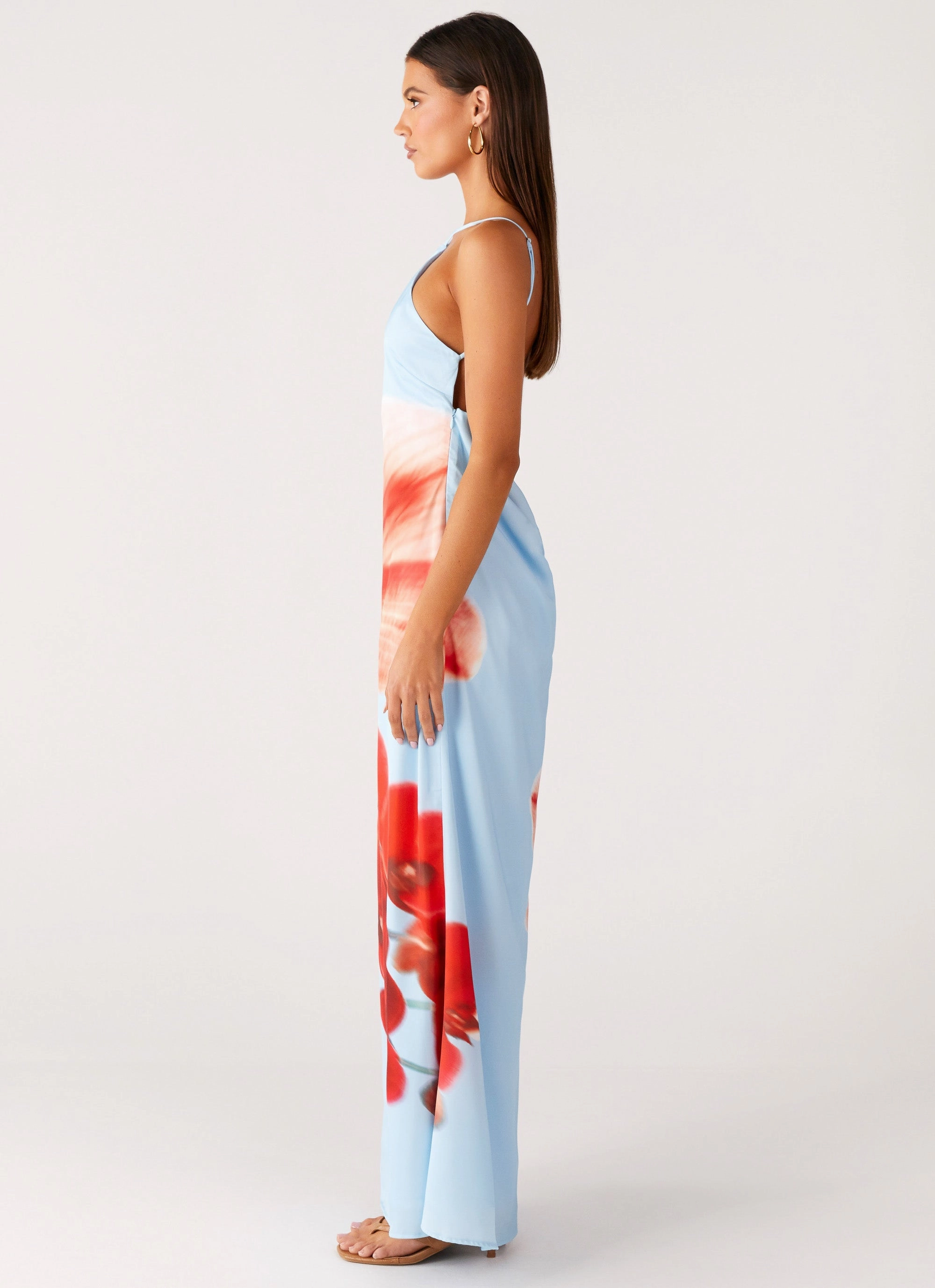 Chloe Maxi Dress - Turquoise Bloom Double Layer Coat Faux Leather Jacket