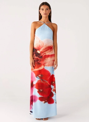 Puffer Outerwear Warm Outerwear Chloe Maxi Dress - Turquoise Bloom