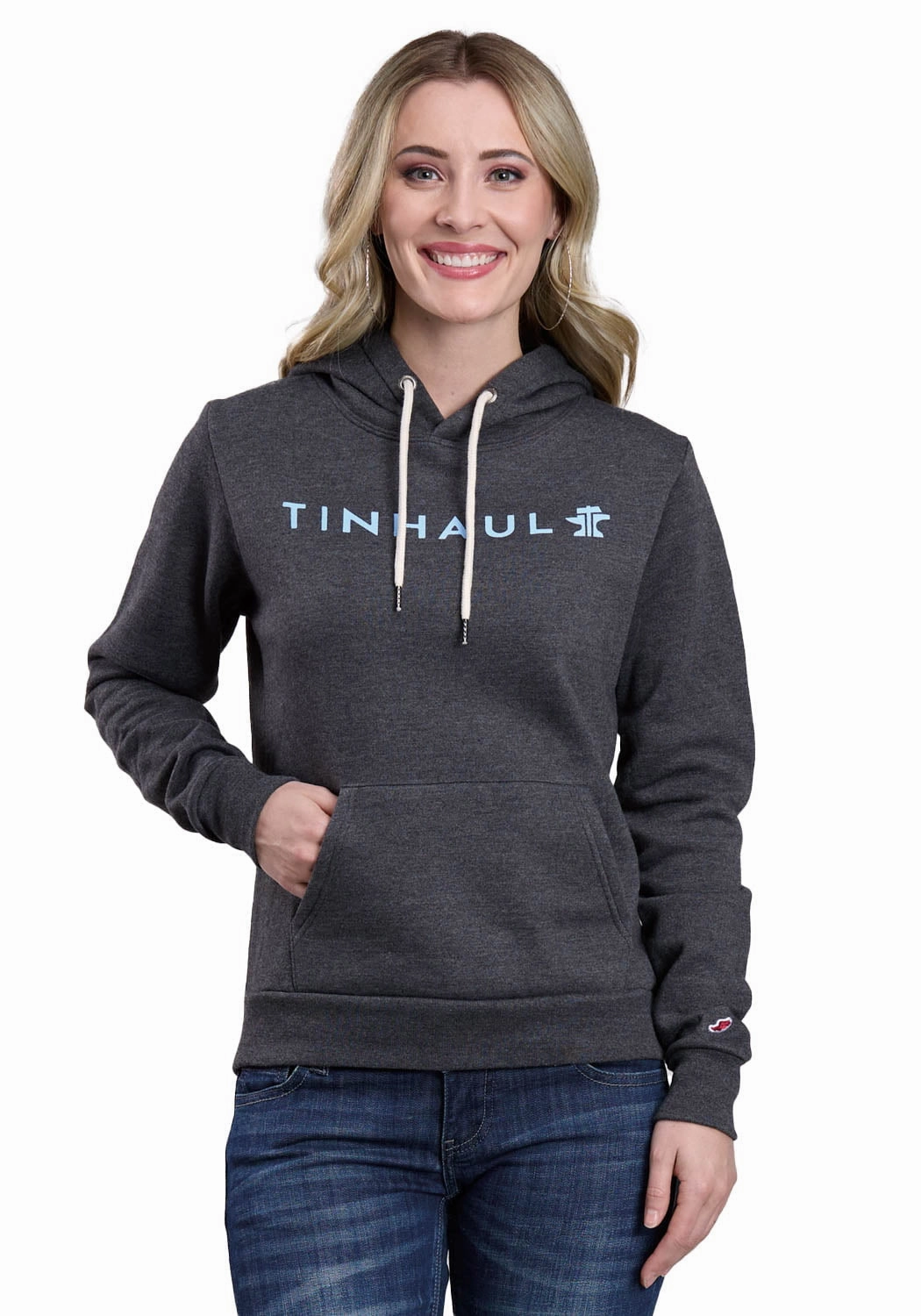 Tin Haul Womens Tri-Blend Script Heather Charcoal Poly/Cotton Hoodie Mold resistant