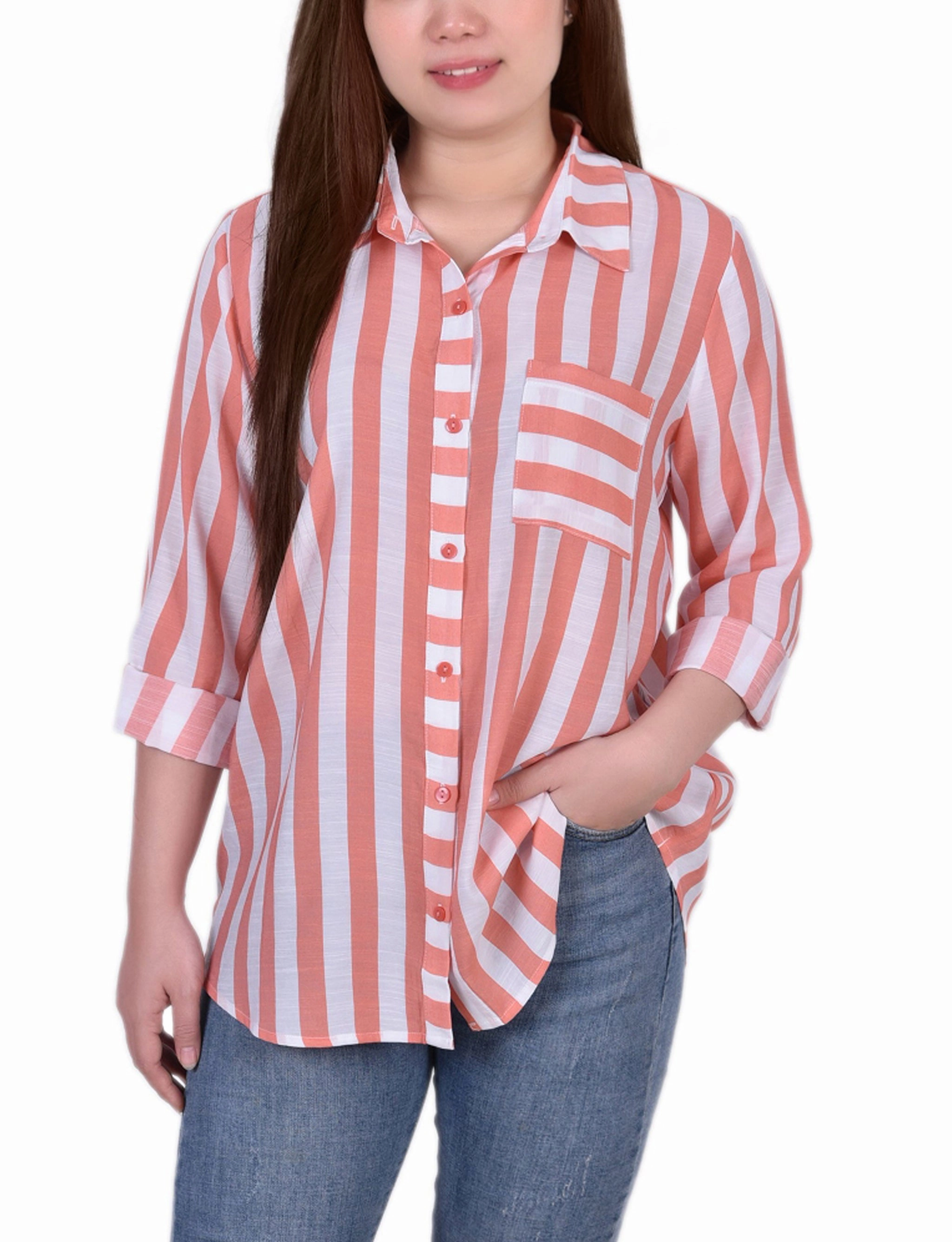 Non Chafing Edges Long Sleeve Striped Blouse