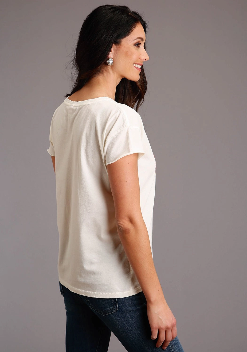 Anti Static Finish Chic Design Stetson Womens White 100% Cotton Distressed Cowgirl S/S T-Shirt