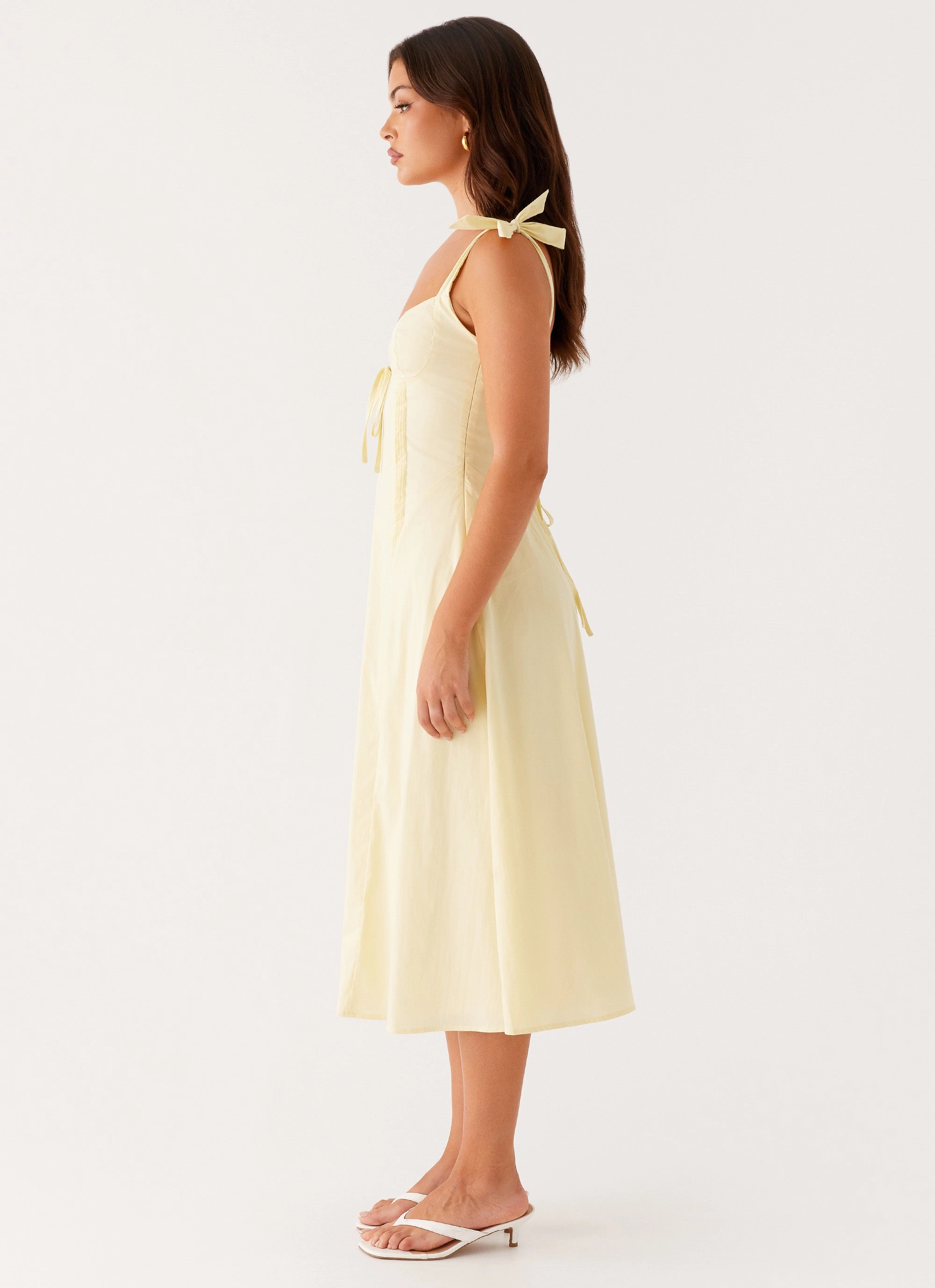 Warm Layer Checkered Style Adela Midi Dress - Yellow