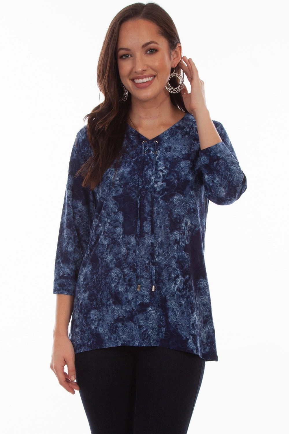 Scully Womens Navy Polyester Criss-Cross S/S Blouse Quick-Dry Smart Look