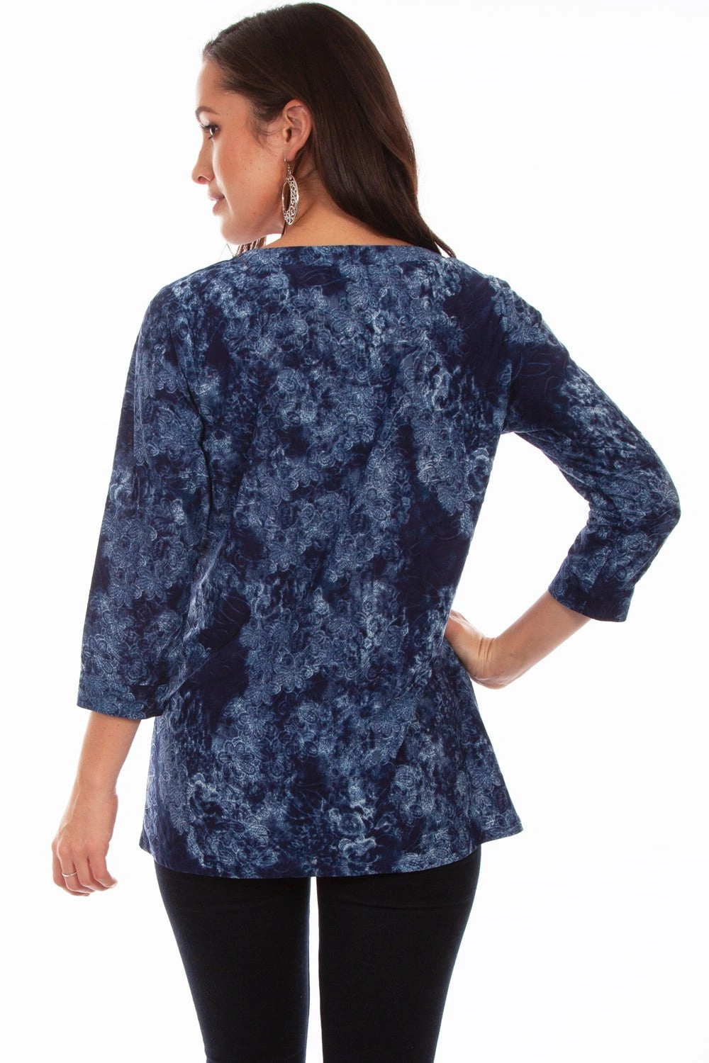 Scully Womens Navy Polyester Criss-Cross S/S Blouse Current Style Loose Fit