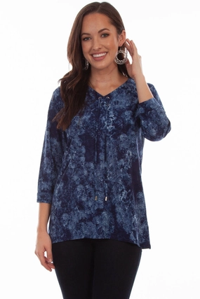 Scully Womens Navy Polyester Criss-Cross S/S Blouse Trendy Look