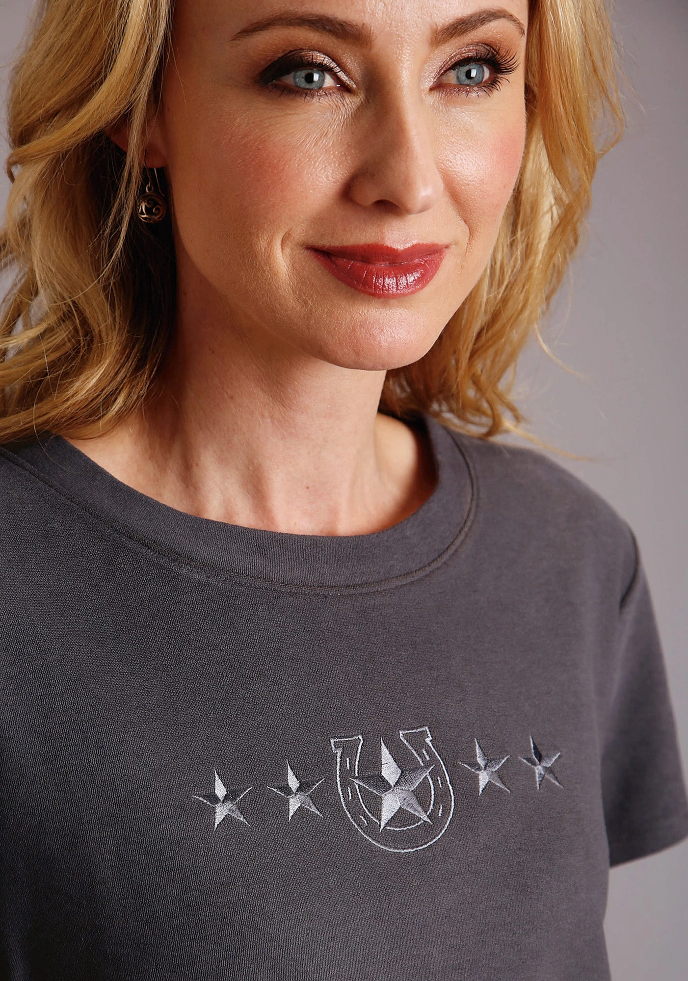 Stetson Womens Charcoal 100% Cotton Slightly Fitted S/S T-Shirt Double Stitched Seams