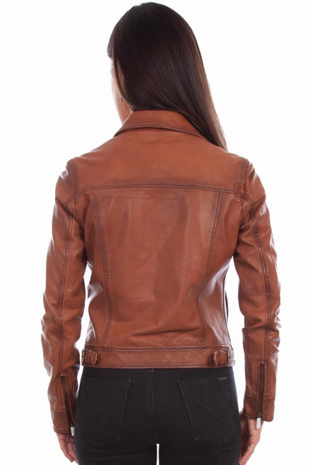 Scully Womens Cafe Racer Cognac Leather Leather Jacket Neutral Tones quick dry