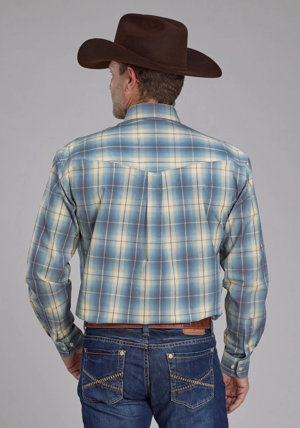 Roper Mens Dungaree Plaid Blue 100% Cotton Btn L/S Shirt Contemporary Look