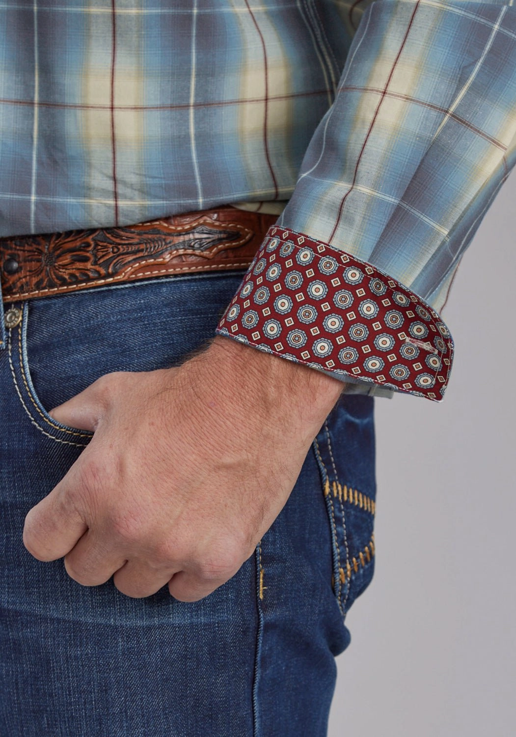 Sleeveless Cut Roper Mens Dungaree Plaid Blue 100% Cotton Btn L/S Shirt