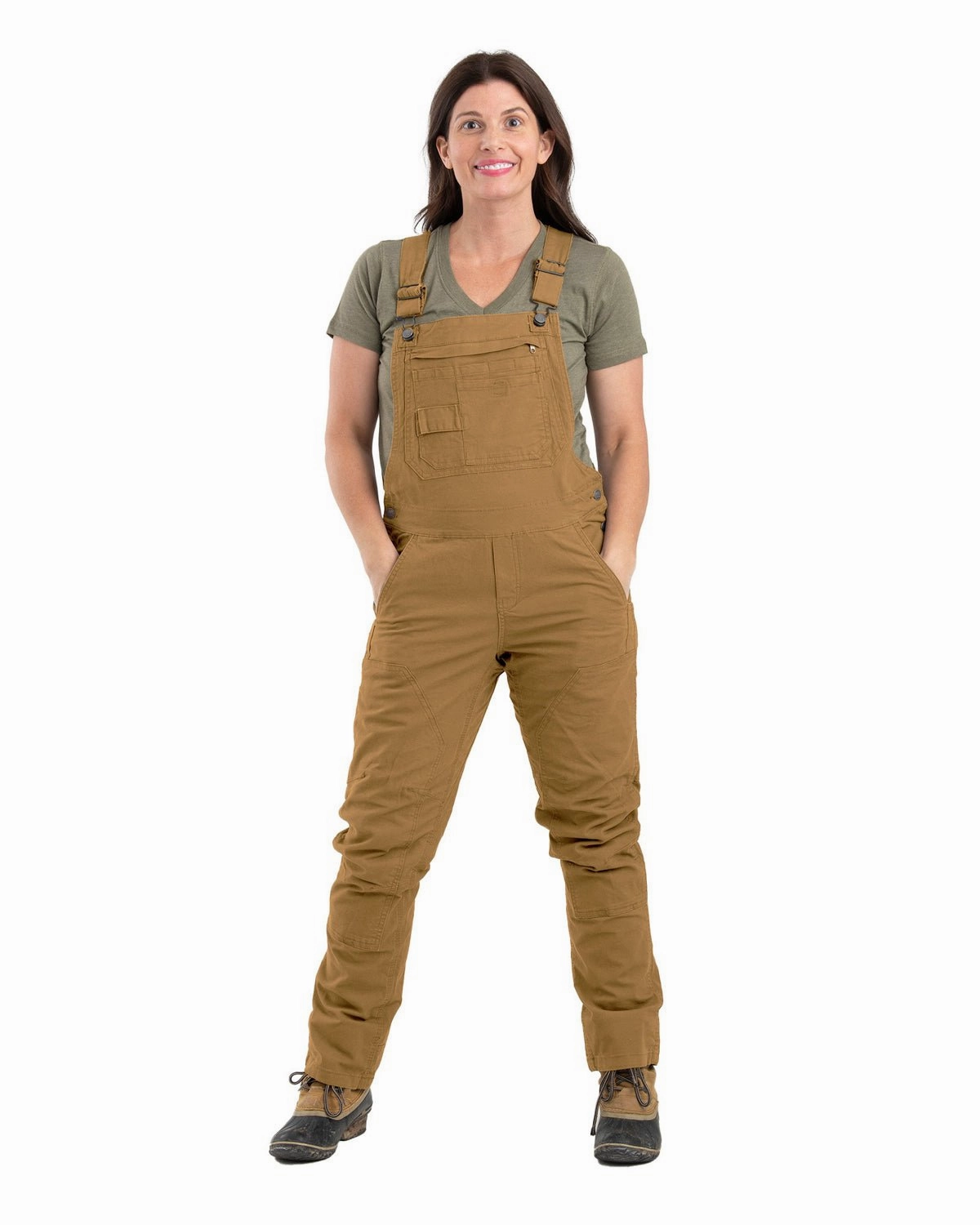 Street Explorer Fit Two Tone Design Berne Womens Unlined Stretch Brown Duck Cotton Blend Bib Overall