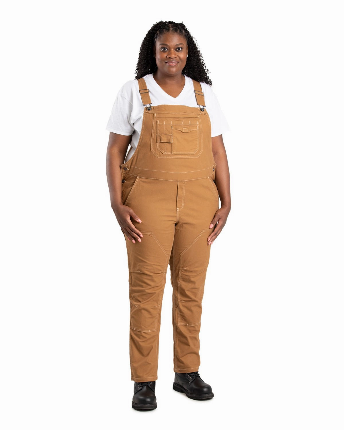 Berne Womens Unlined Stretch Brown Duck Cotton Blend Bib Overall Sleek Layers Ultra Flexible