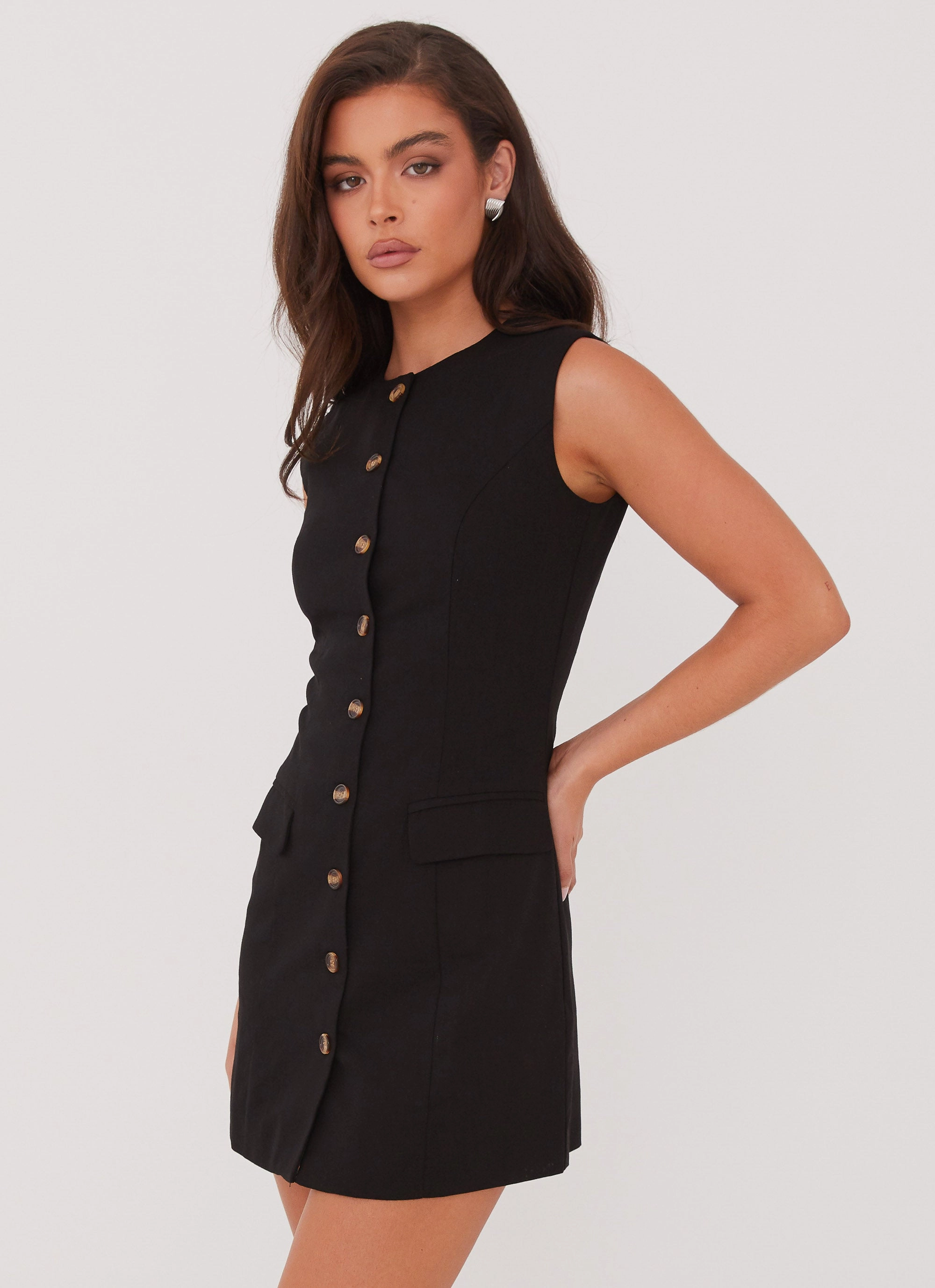 Castello Fiore Linen Mini Dress - Black Office Shape