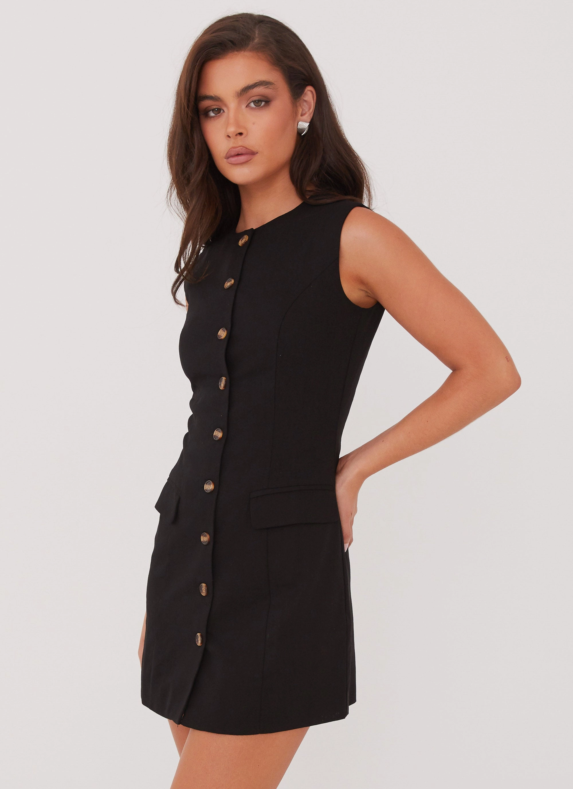 Castello Fiore Linen Mini Dress - Black Sleek Appearance Bright Accent